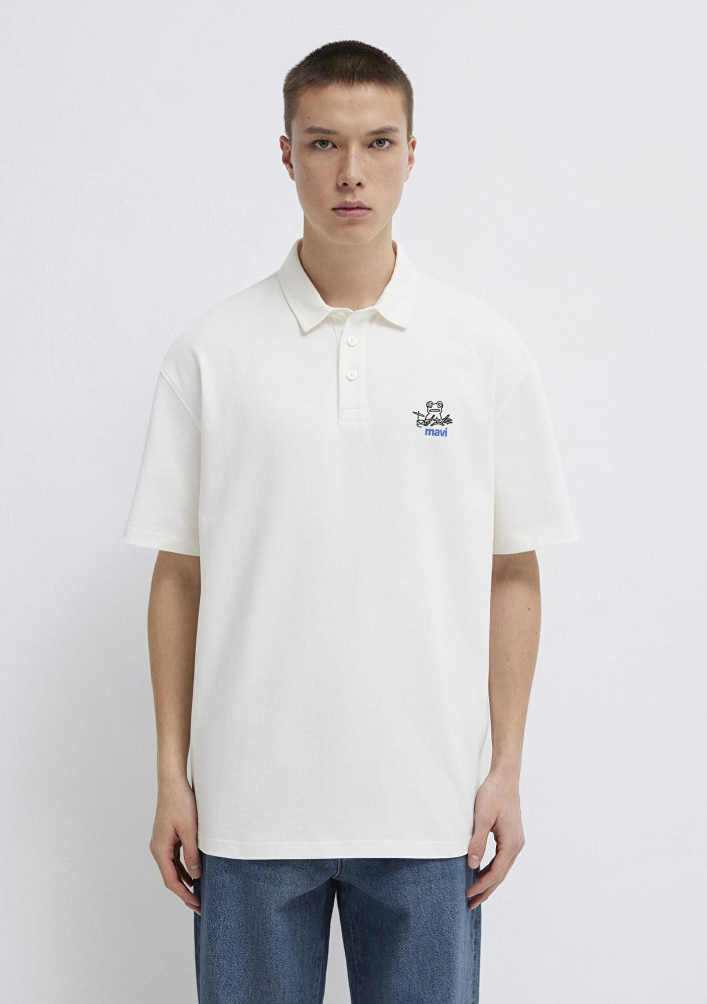 Mavi Mavi Logo Ekru Polo Tişört Loose Fit / Bol Rahat Kesim 0613180-70057