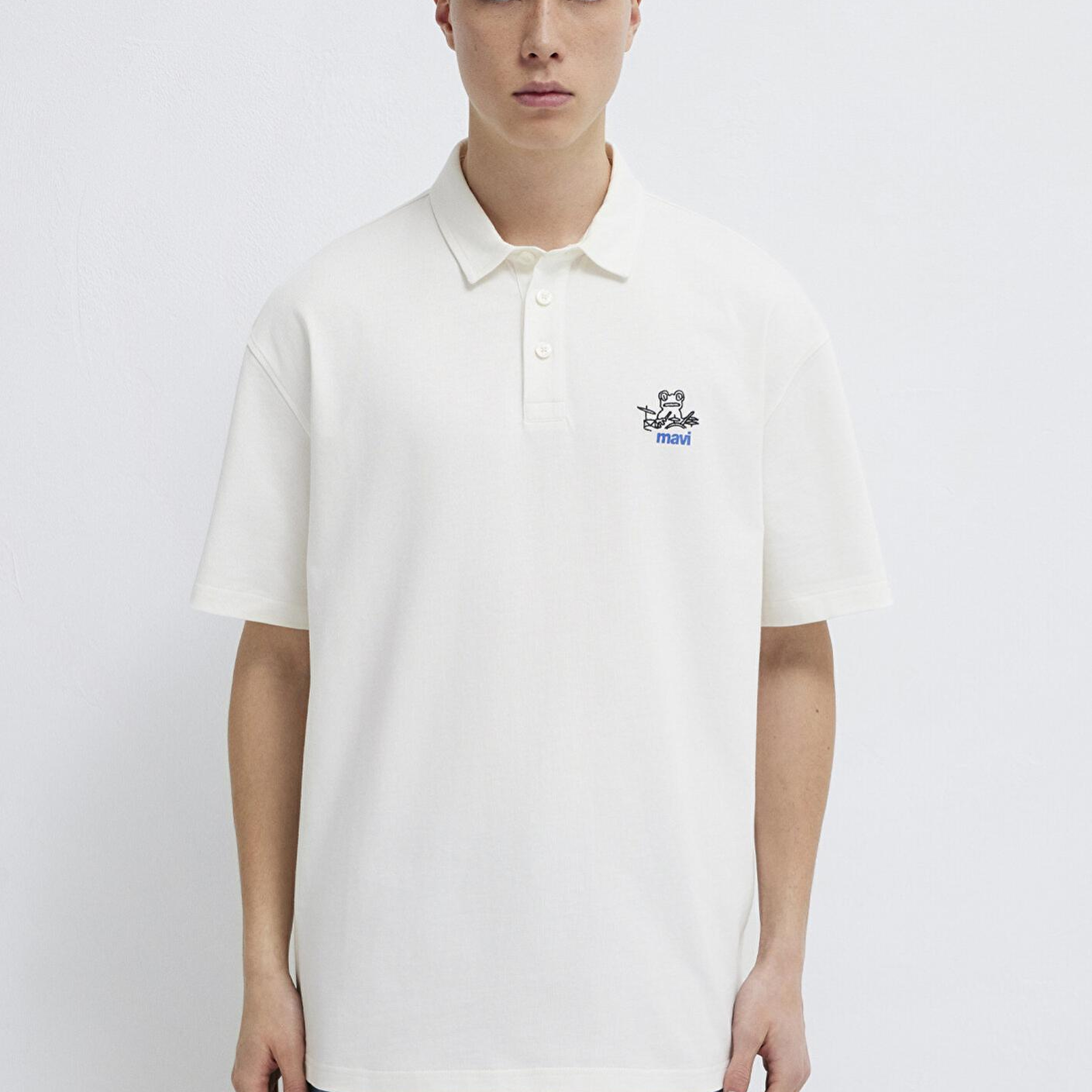 Mavi Mavi Logo Ekru Polo Tişört Loose Fit / Bol Rahat Kesim 0613180-70057