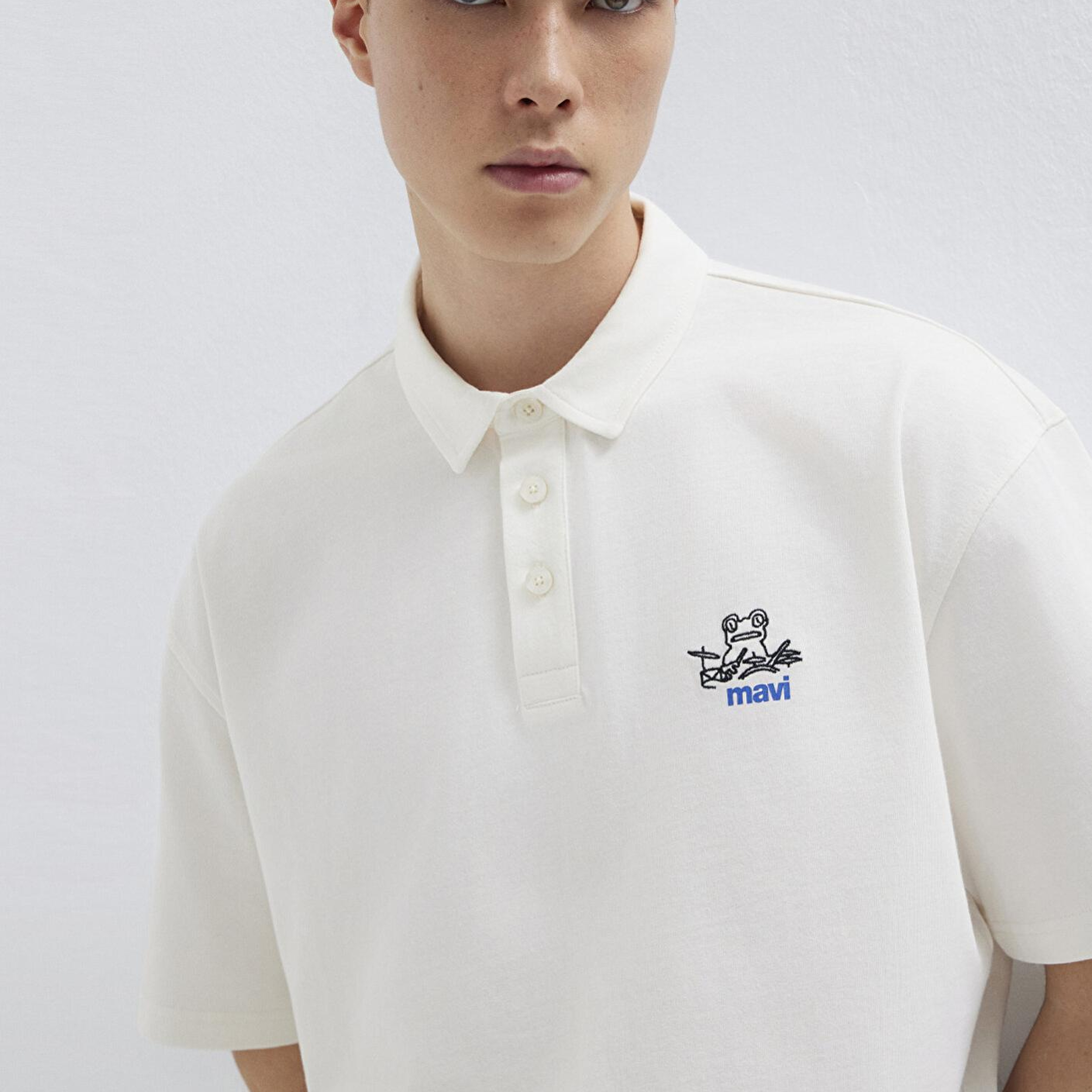 Mavi Mavi Logo Ekru Polo Tişört Loose Fit / Bol Rahat Kesim 0613180-70057