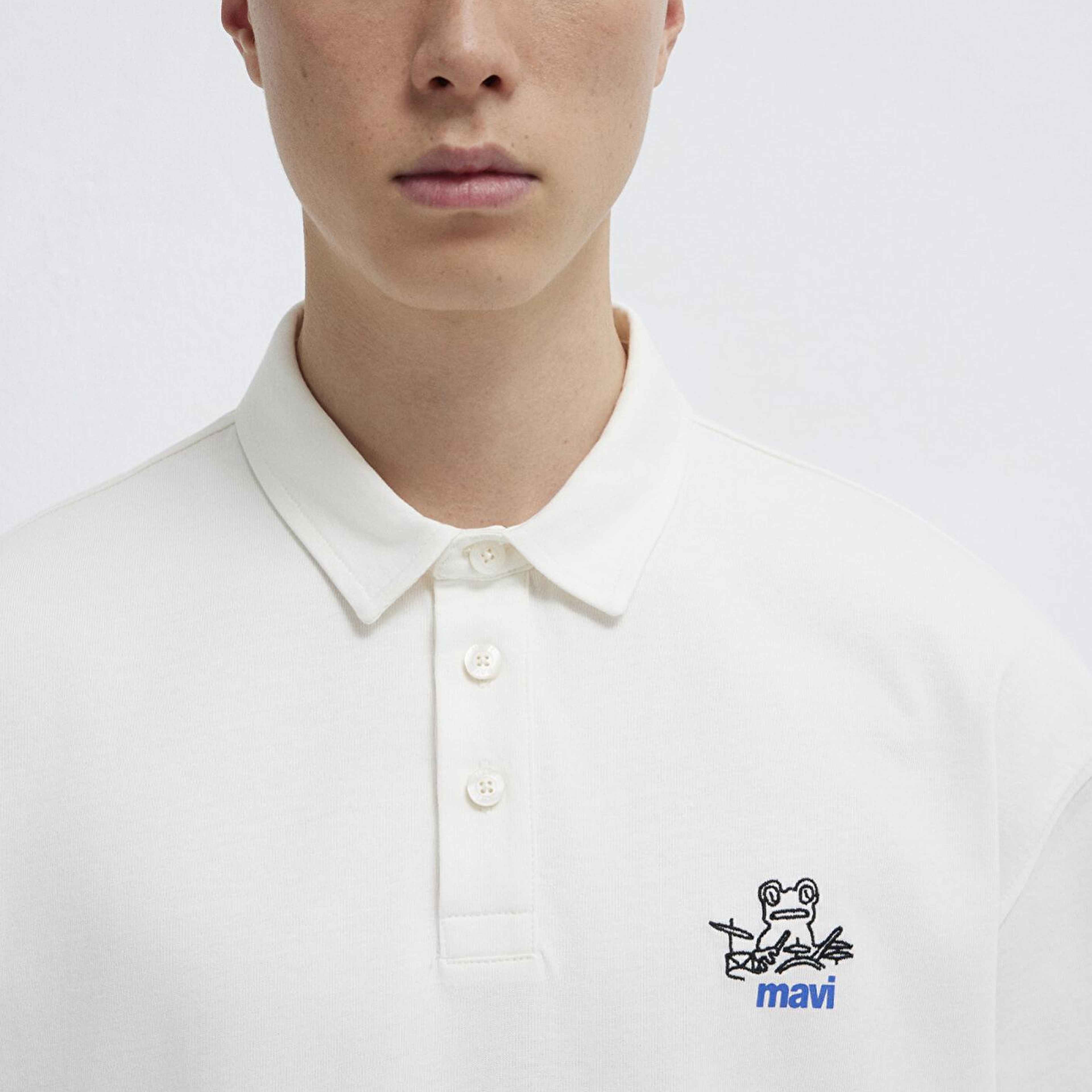 Mavi Mavi Logo Ekru Polo Tişört Loose Fit / Bol Rahat Kesim 0613180-70057