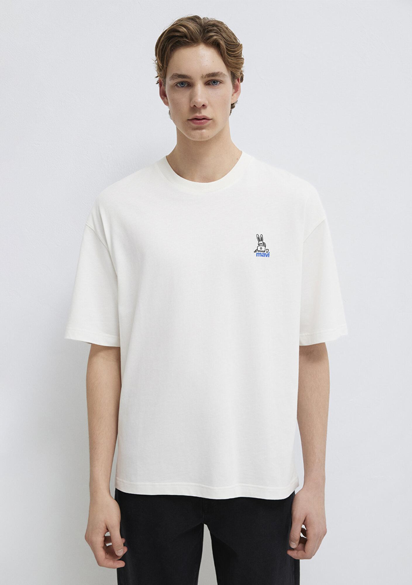 Mavi Mavi Logo Baskılı Ekru Tişört Oversize / Geniş Kesim 0613178-70057