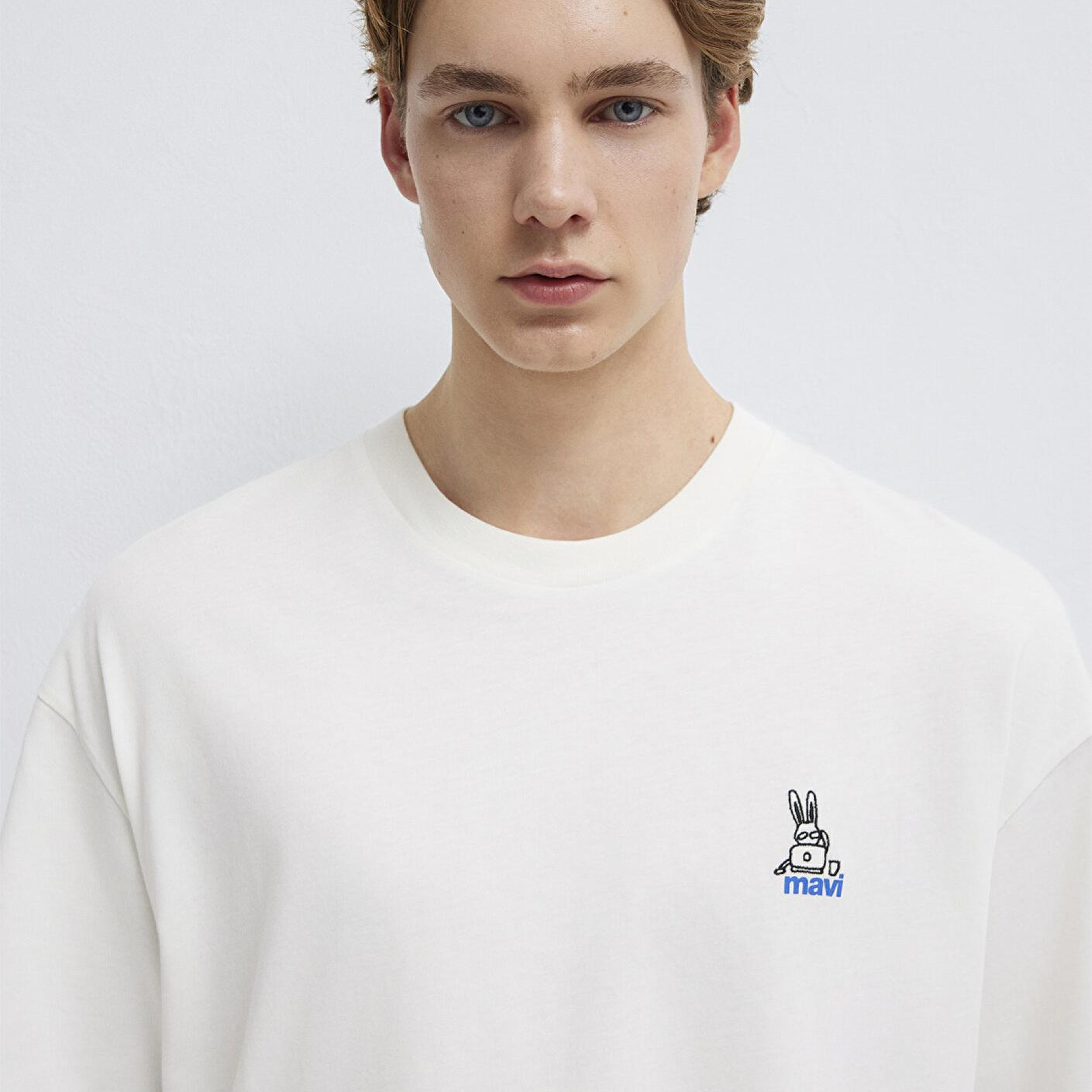 Mavi Mavi Logo Baskılı Ekru Tişört Oversize / Geniş Kesim 0613178-70057