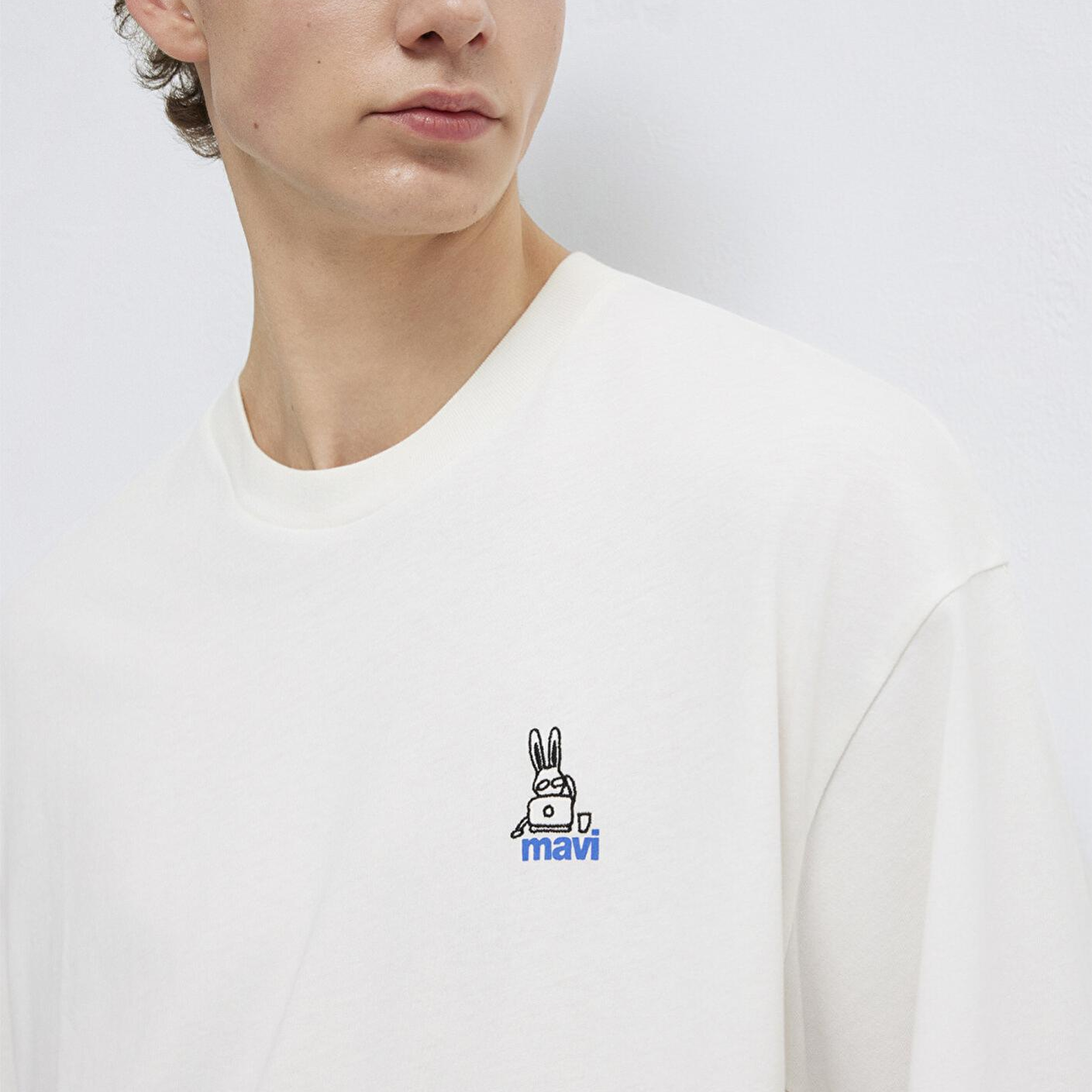 Mavi Mavi Logo Baskılı Ekru Tişört Oversize / Geniş Kesim 0613178-70057
