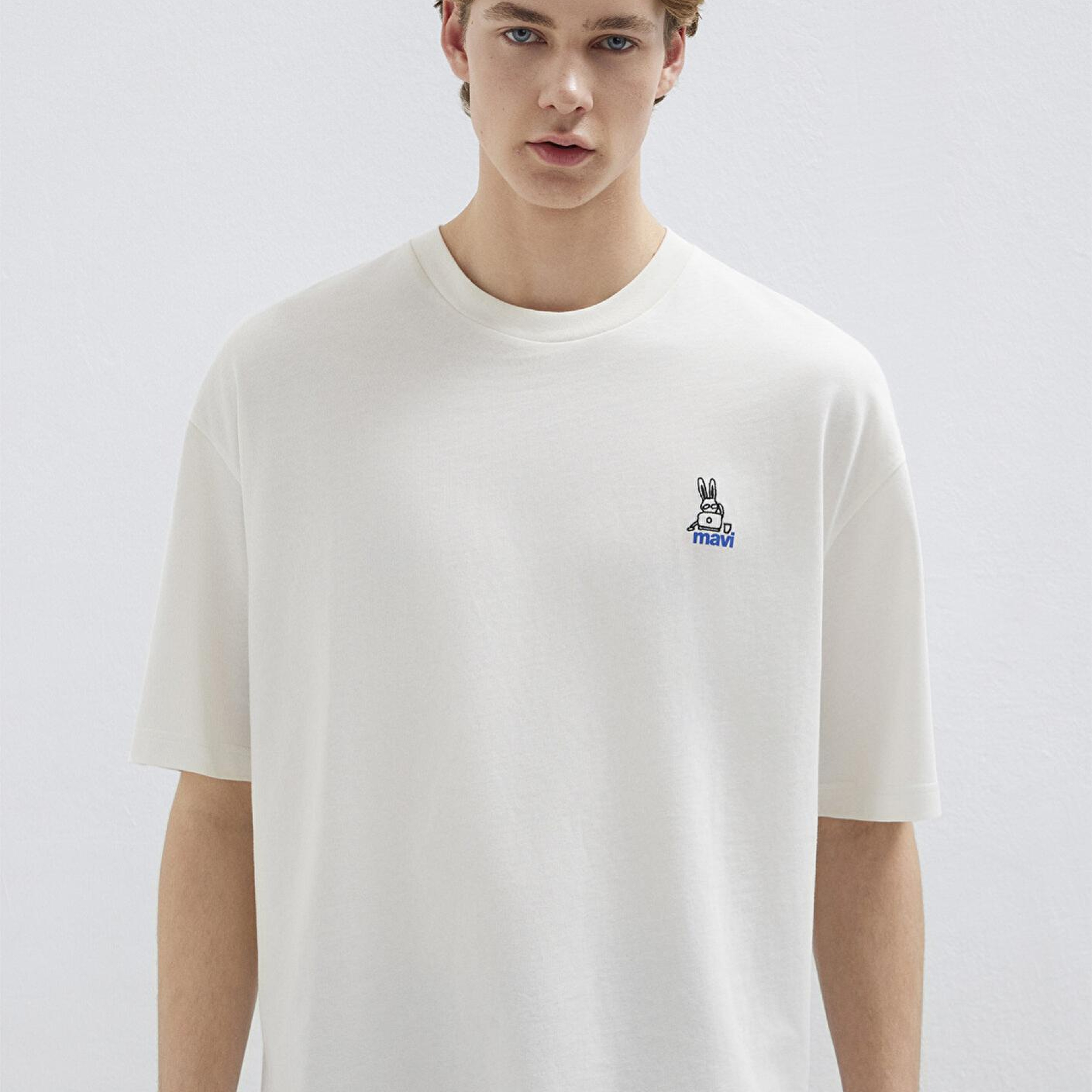Mavi Mavi Logo Baskılı Ekru Tişört Oversize / Geniş Kesim 0613178-70057