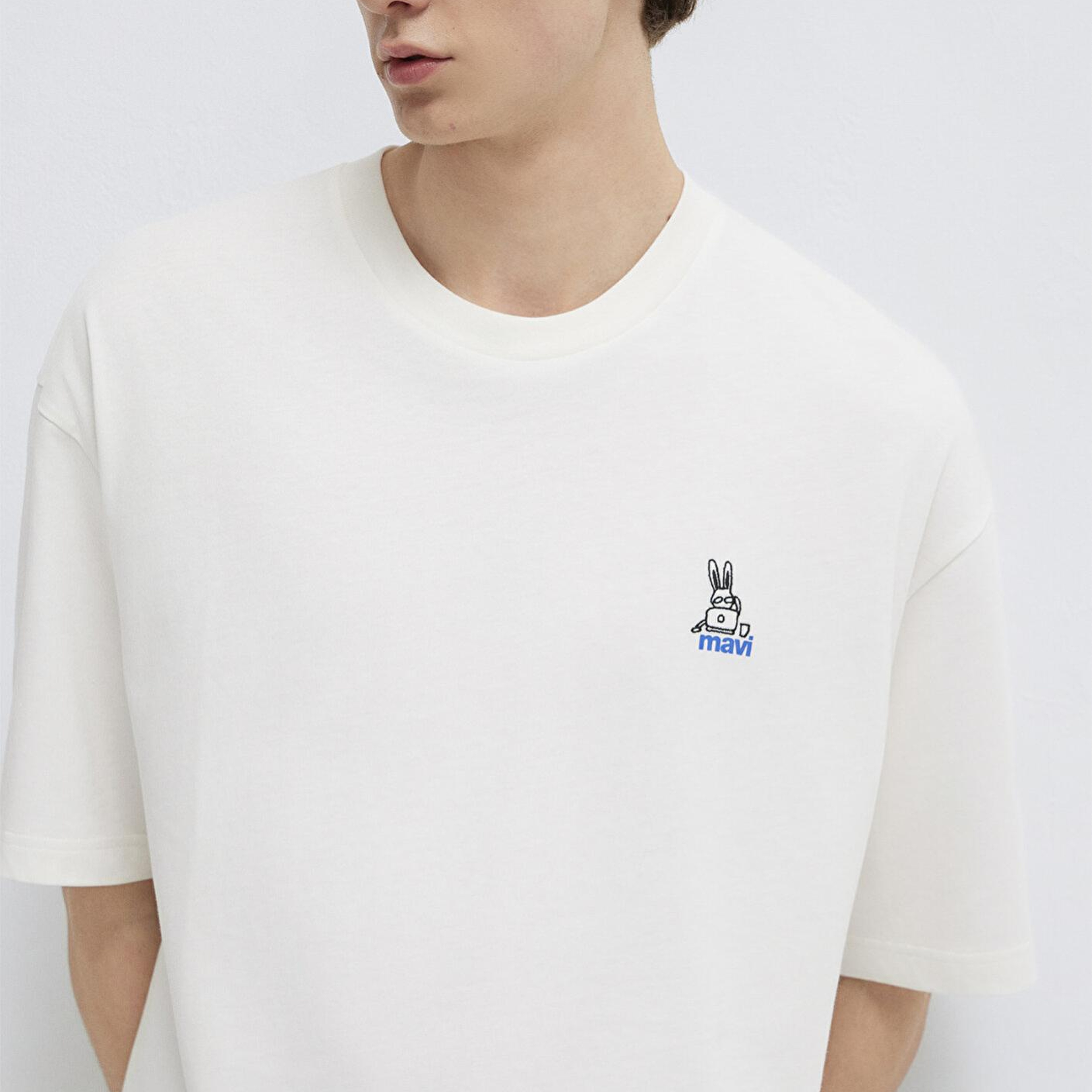Mavi Mavi Logo Baskılı Ekru Tişört Oversize / Geniş Kesim 0613178-70057