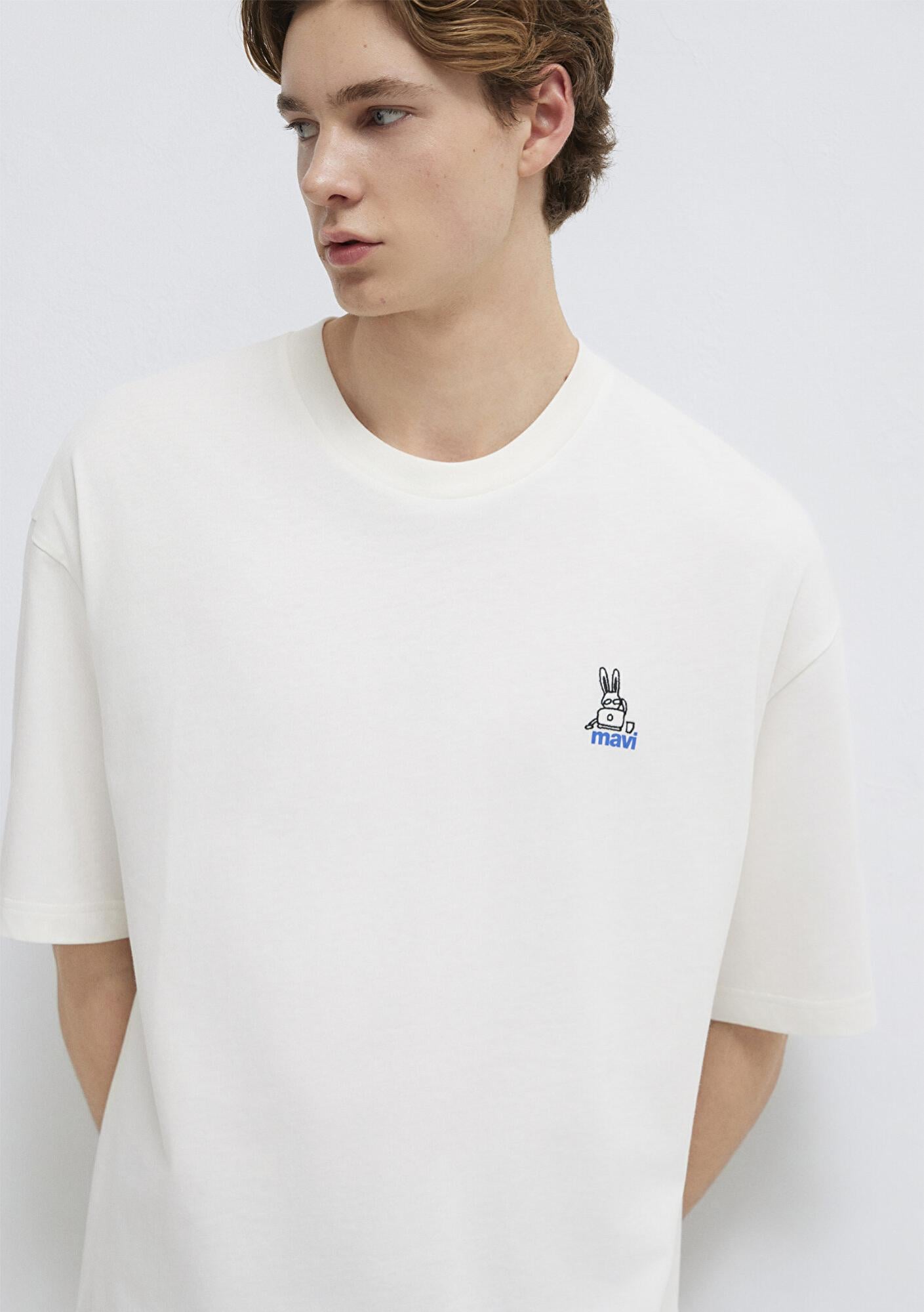 Mavi Mavi Logo Baskılı Ekru Tişört Oversize / Geniş Kesim 0613178-70057