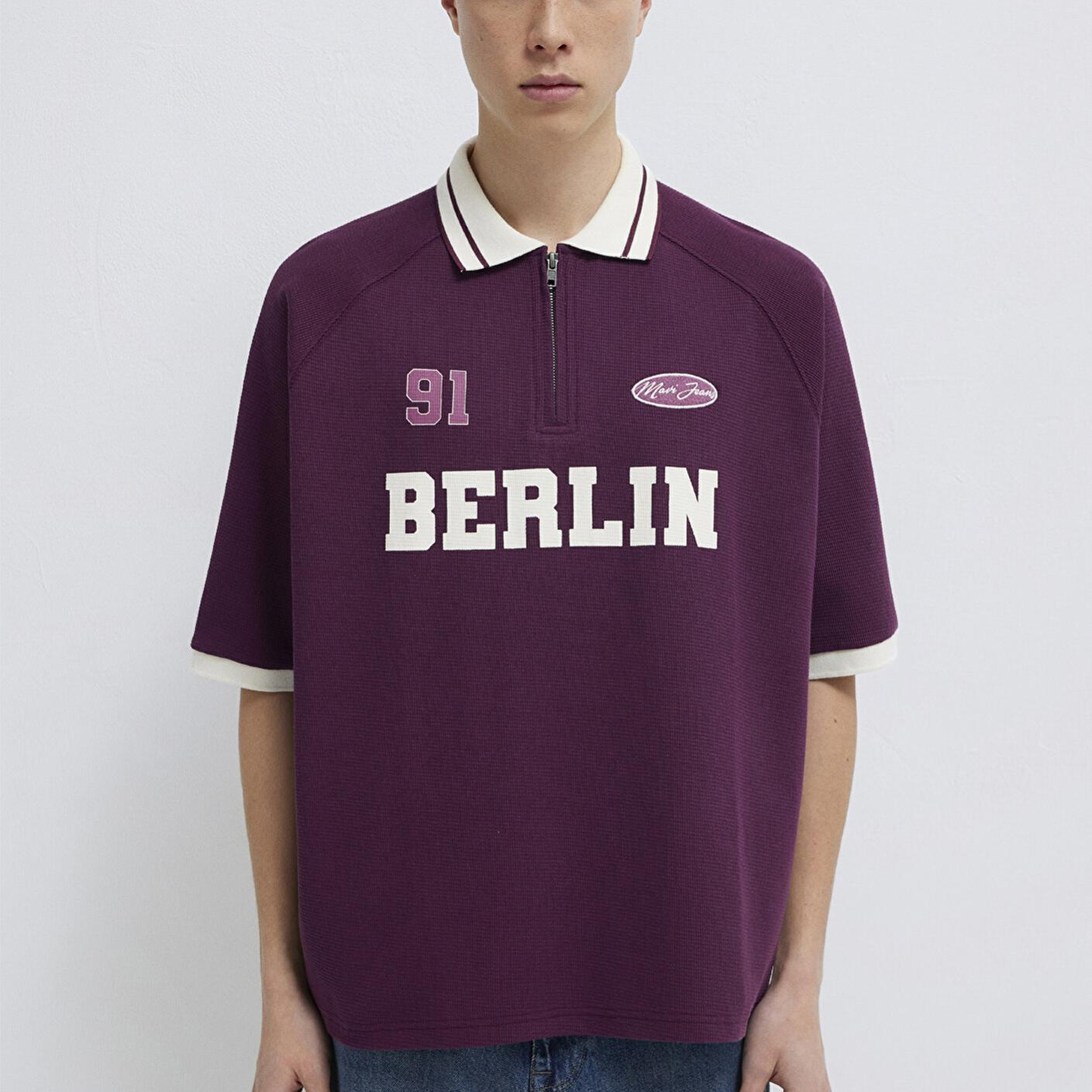 Mavi Berlin Baskılı Mor Polo Tişört Boxy Fit 0613230-70670