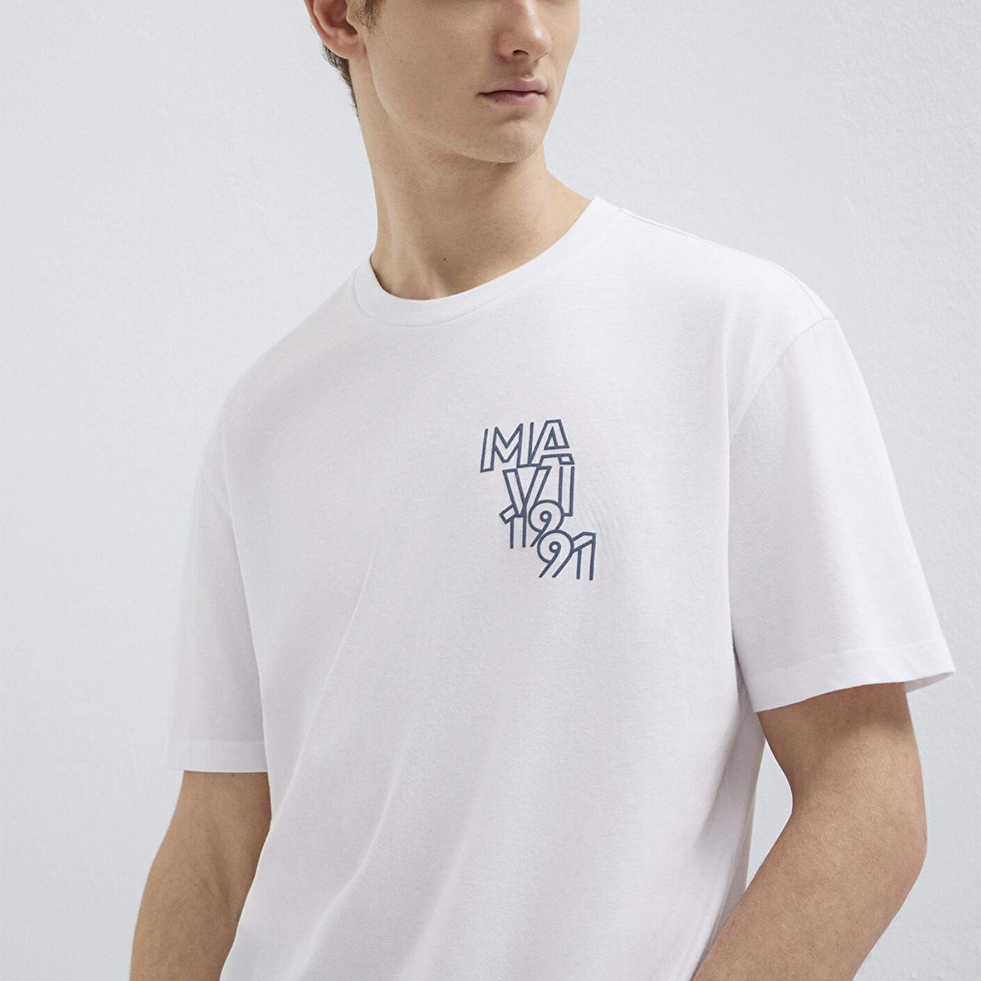 Mavi Mavi 1991 Baskılı Beyaz Tişört Loose Fit / Bol Rahat Kesim 0613147-620