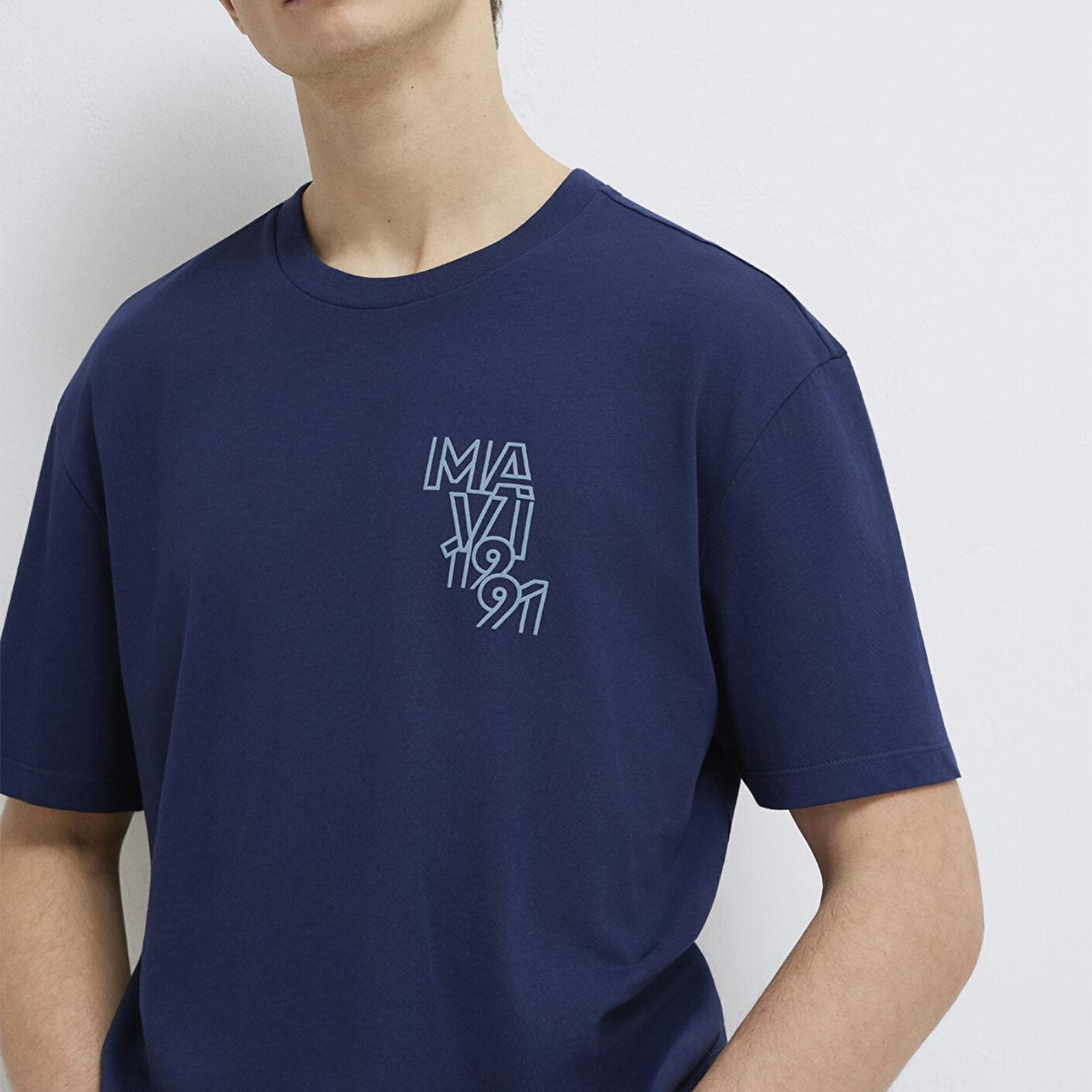 Mavi Mavi 1991 Baskılı Lacivert Tişört Loose Fit / Bol Rahat Kesim 0613147-70492