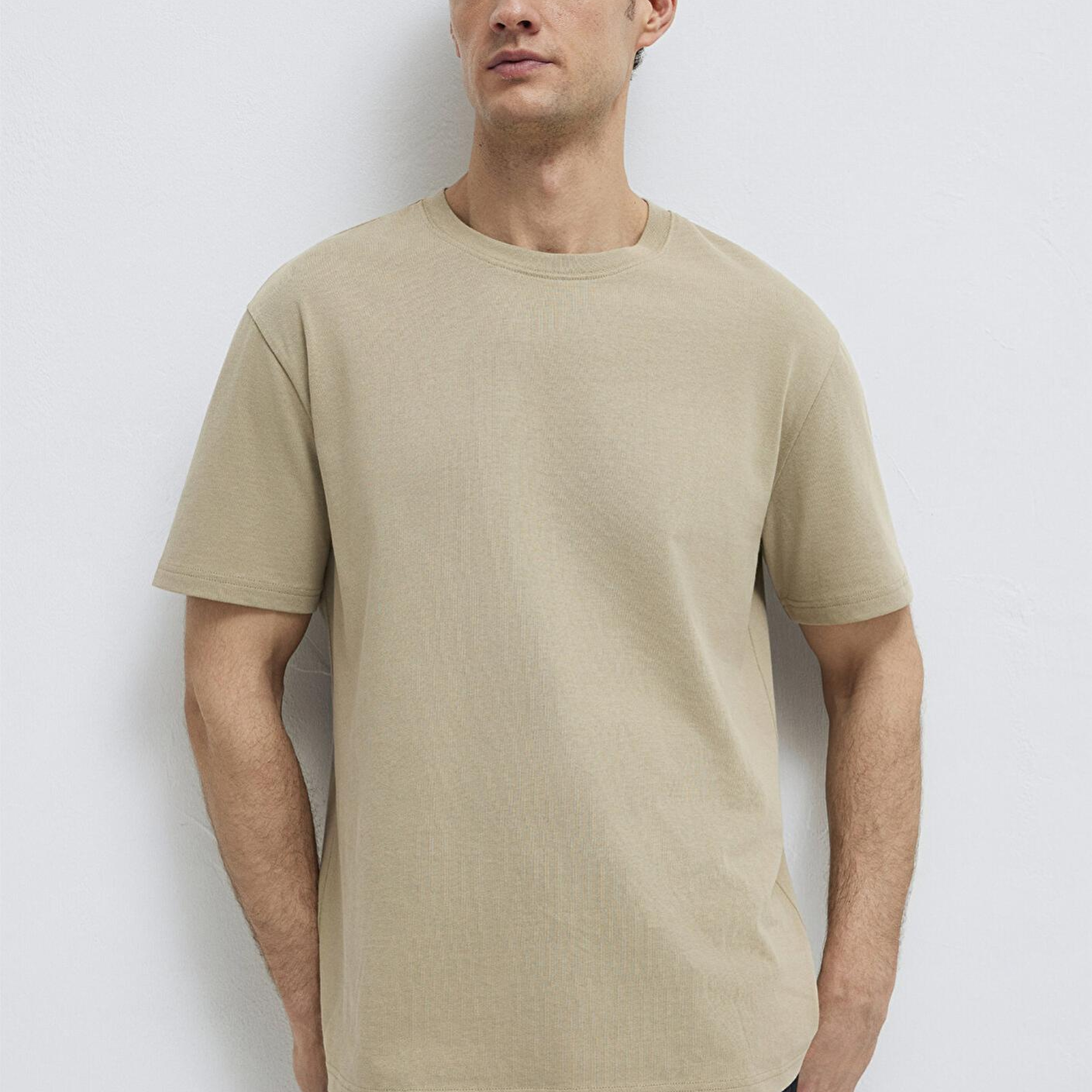 Mavi Bisiklet Yaka Bej Basic Tişört Loose Fit / Bol Rahat Kesim 0611596-70360