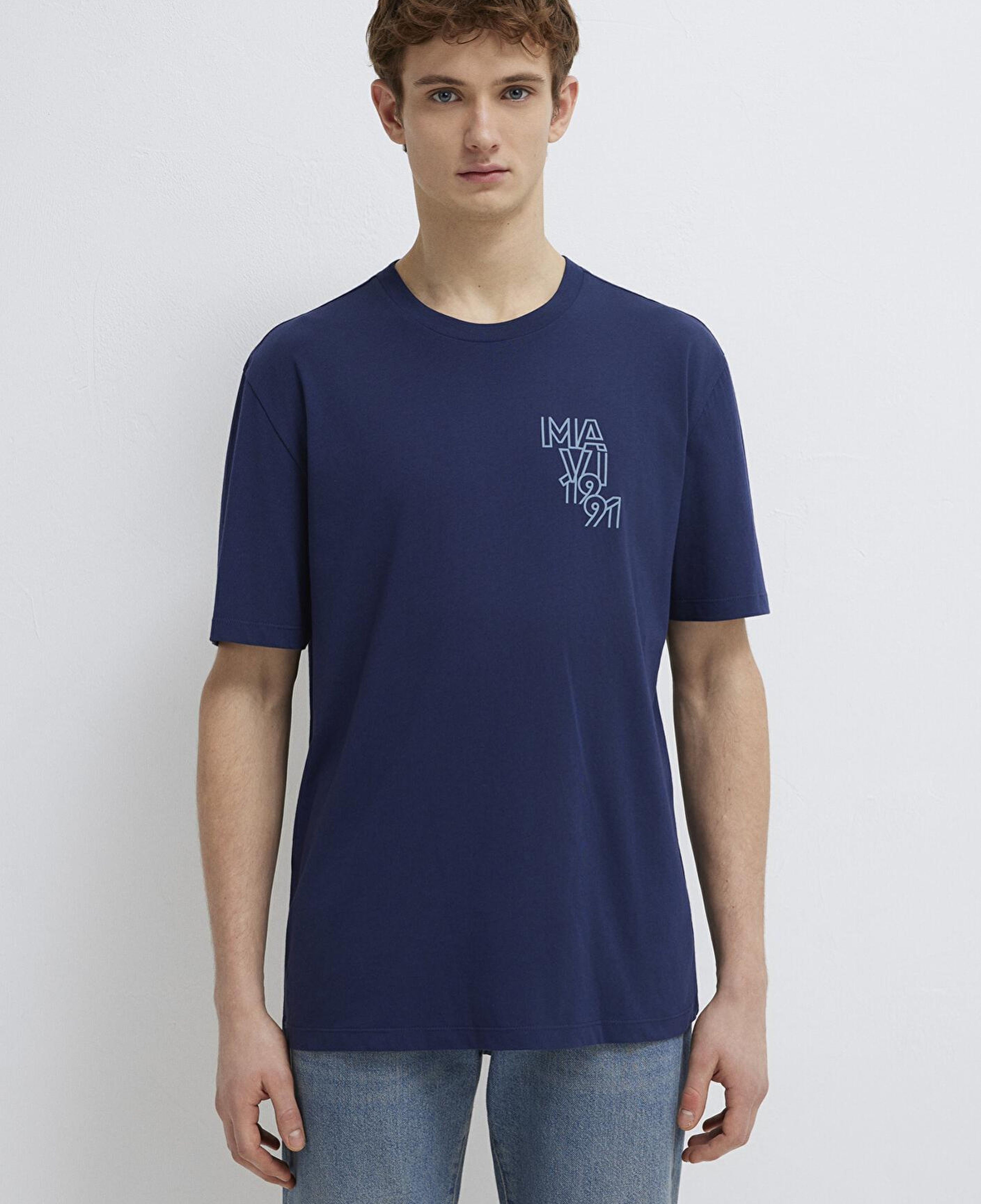 Mavi Mavi 1991 Baskılı Lacivert Tişört Loose Fit / Bol Rahat Kesim 0613147-70492