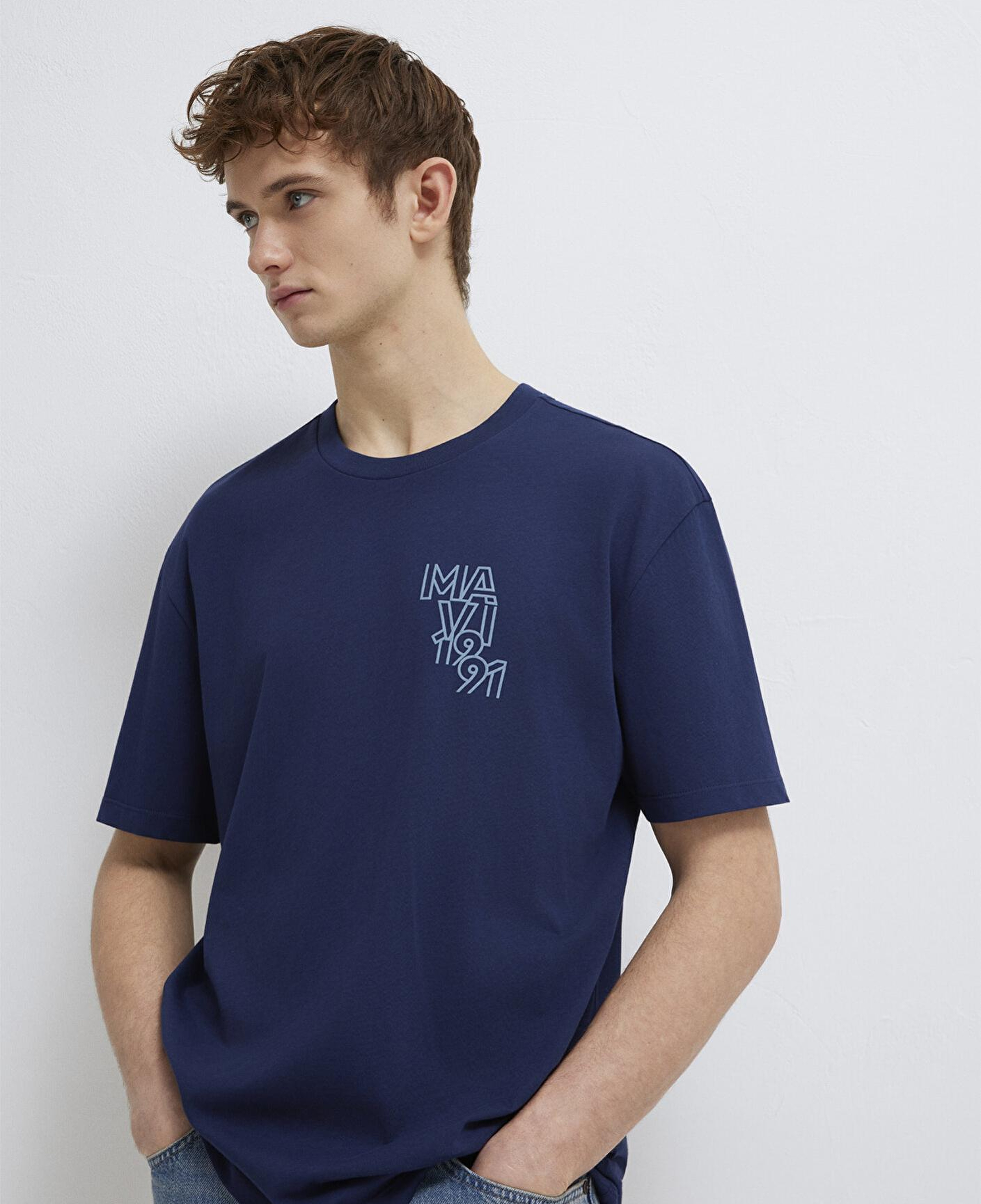 Mavi Mavi 1991 Baskılı Lacivert Tişört Loose Fit / Bol Rahat Kesim 0613147-70492