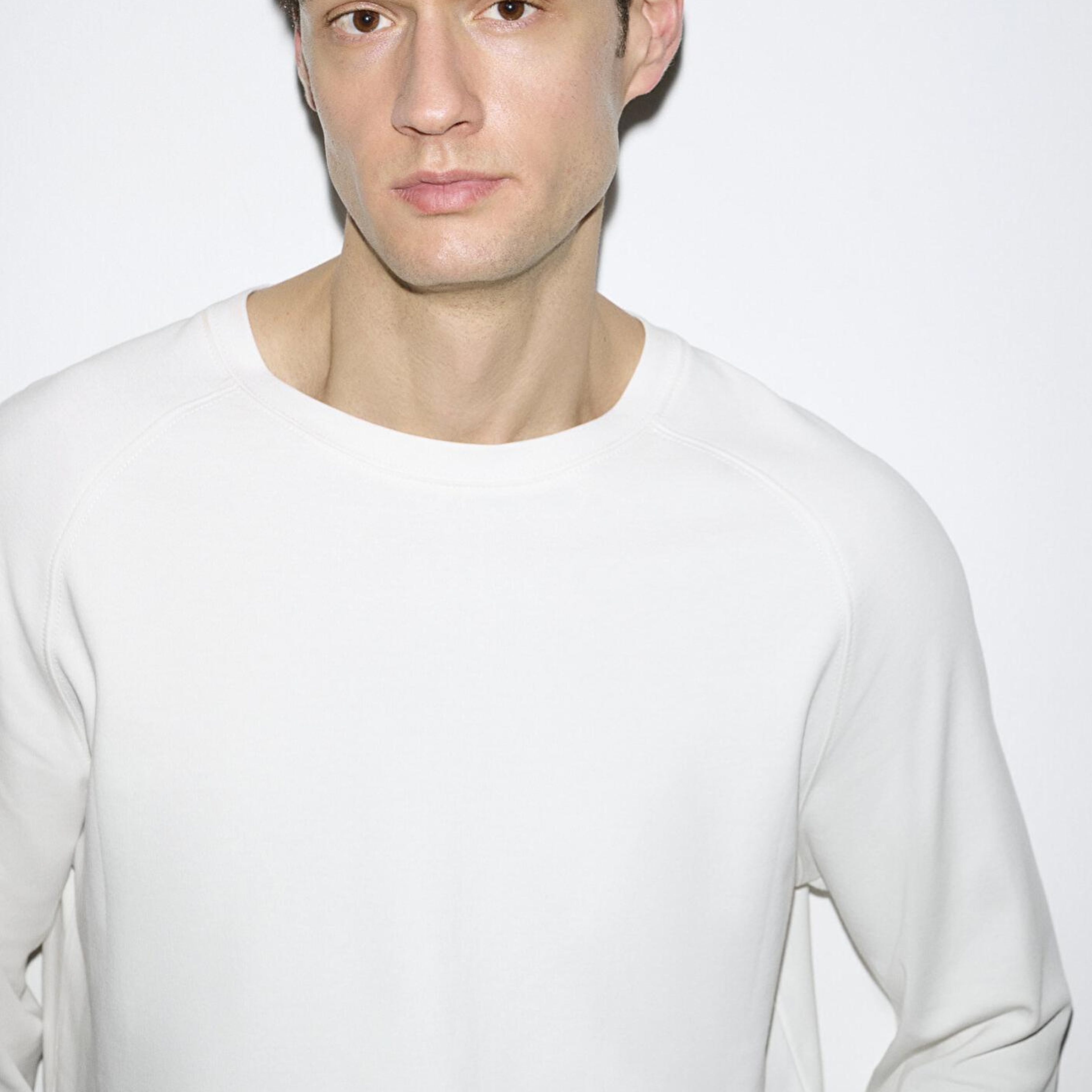 Mavi Uzun Kollu Ekru Basic Tişört Loose Fit / Bol Rahat Kesim 0613169-70057