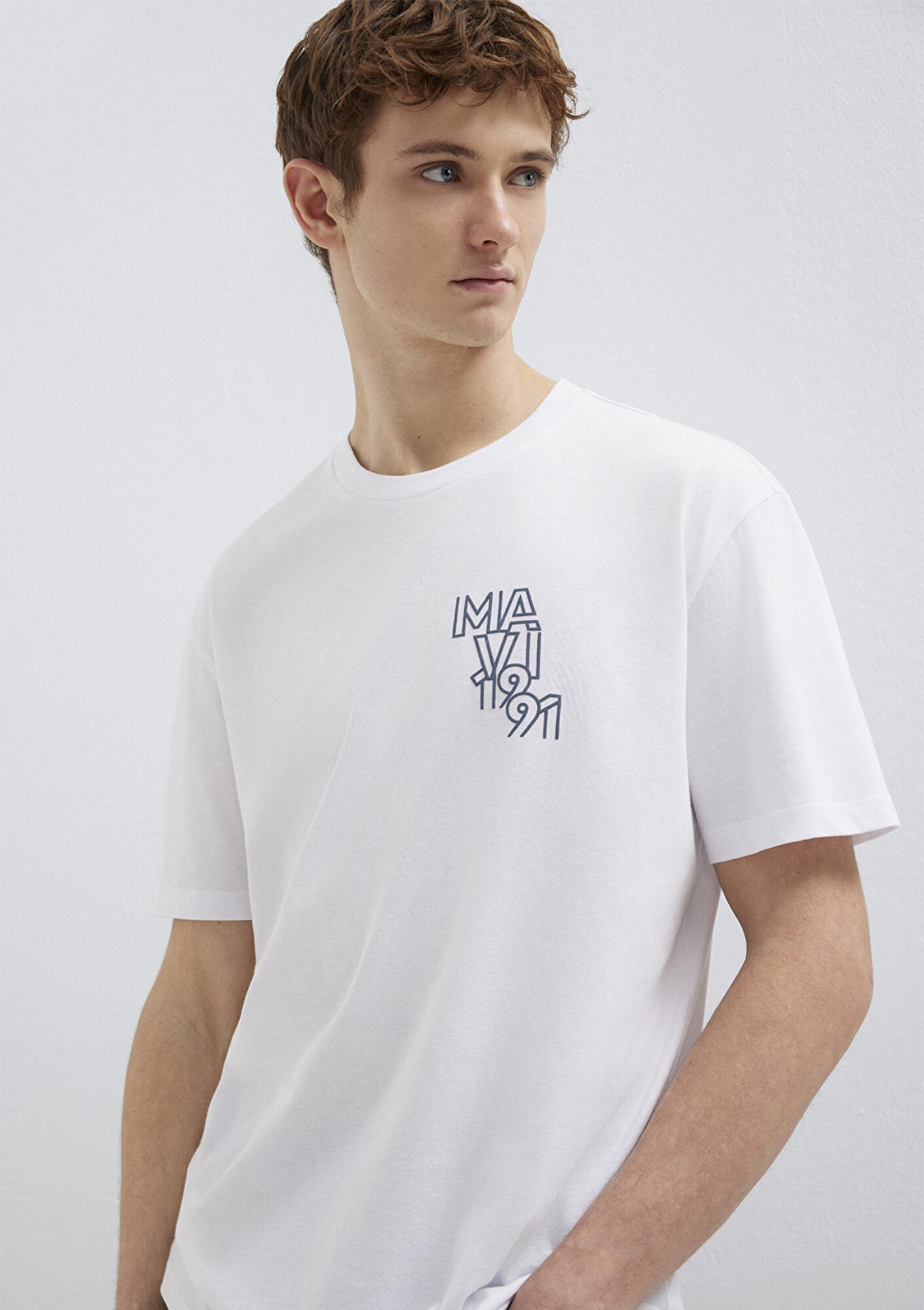 Mavi Mavi 1991 Baskılı Beyaz Tişört Loose Fit / Bol Rahat Kesim 0613147-620