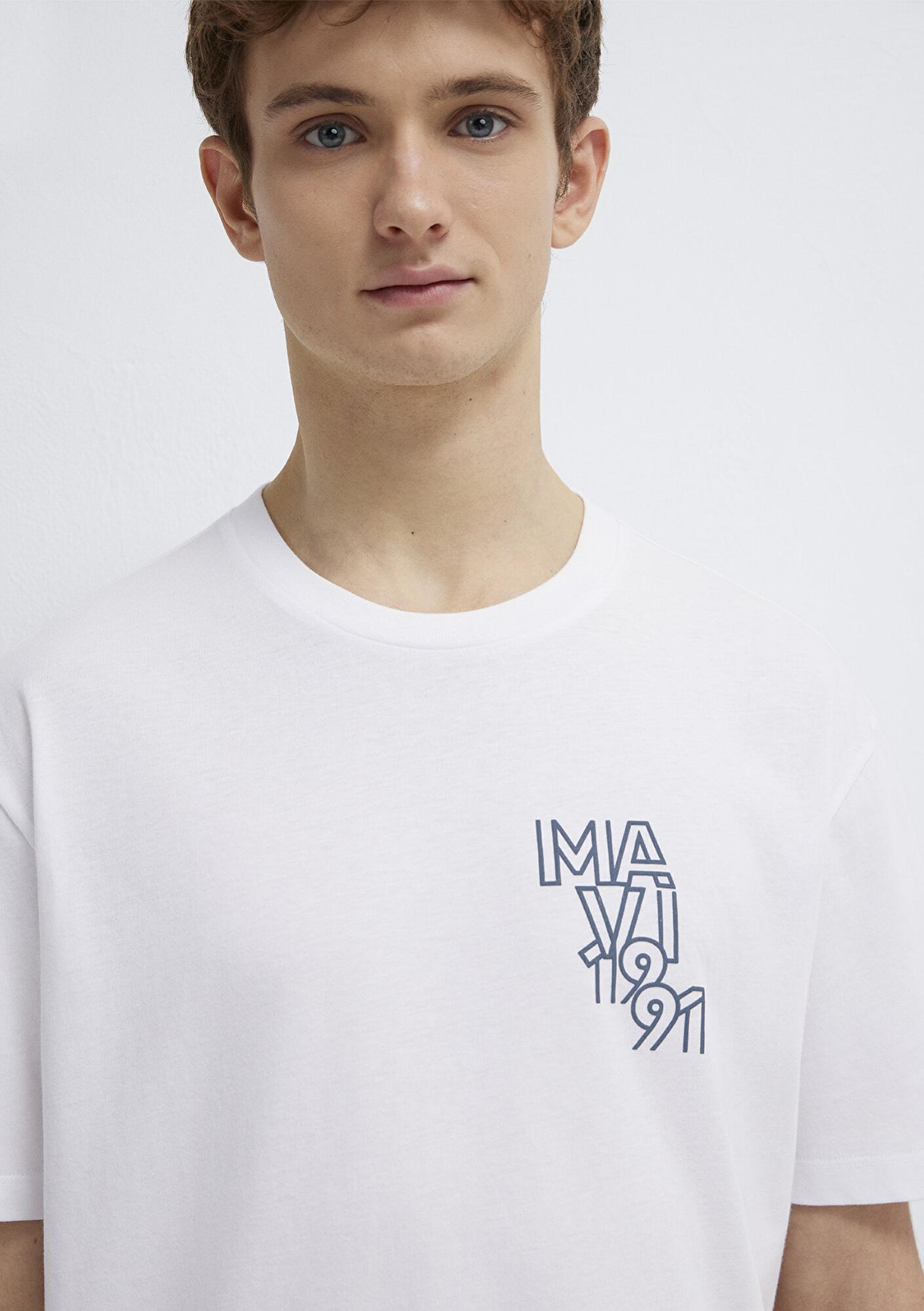 Mavi Mavi 1991 Baskılı Beyaz Tişört Loose Fit / Bol Rahat Kesim 0613147-620