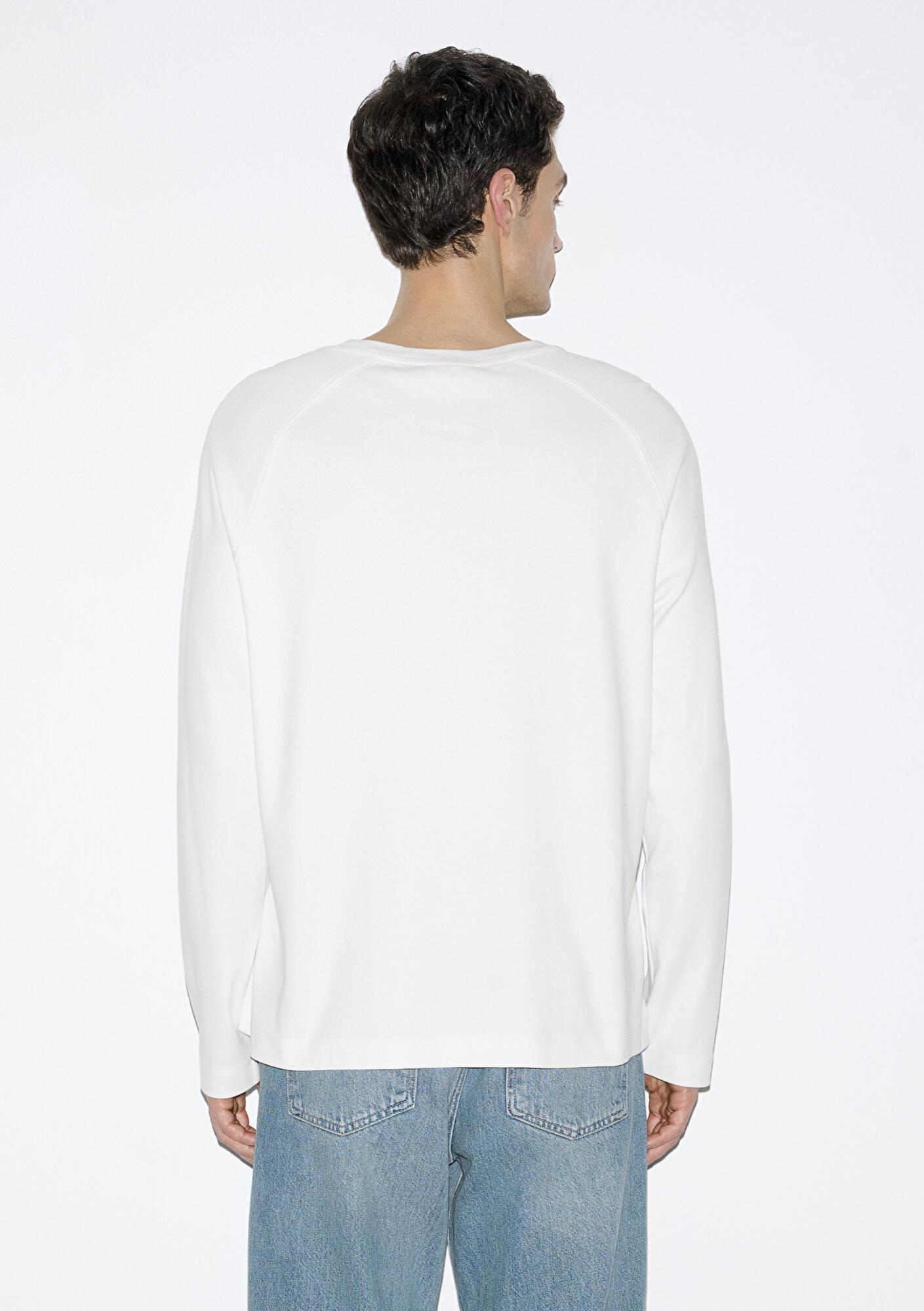 Mavi Uzun Kollu Ekru Basic Tişört Loose Fit / Bol Rahat Kesim 0613169-70057