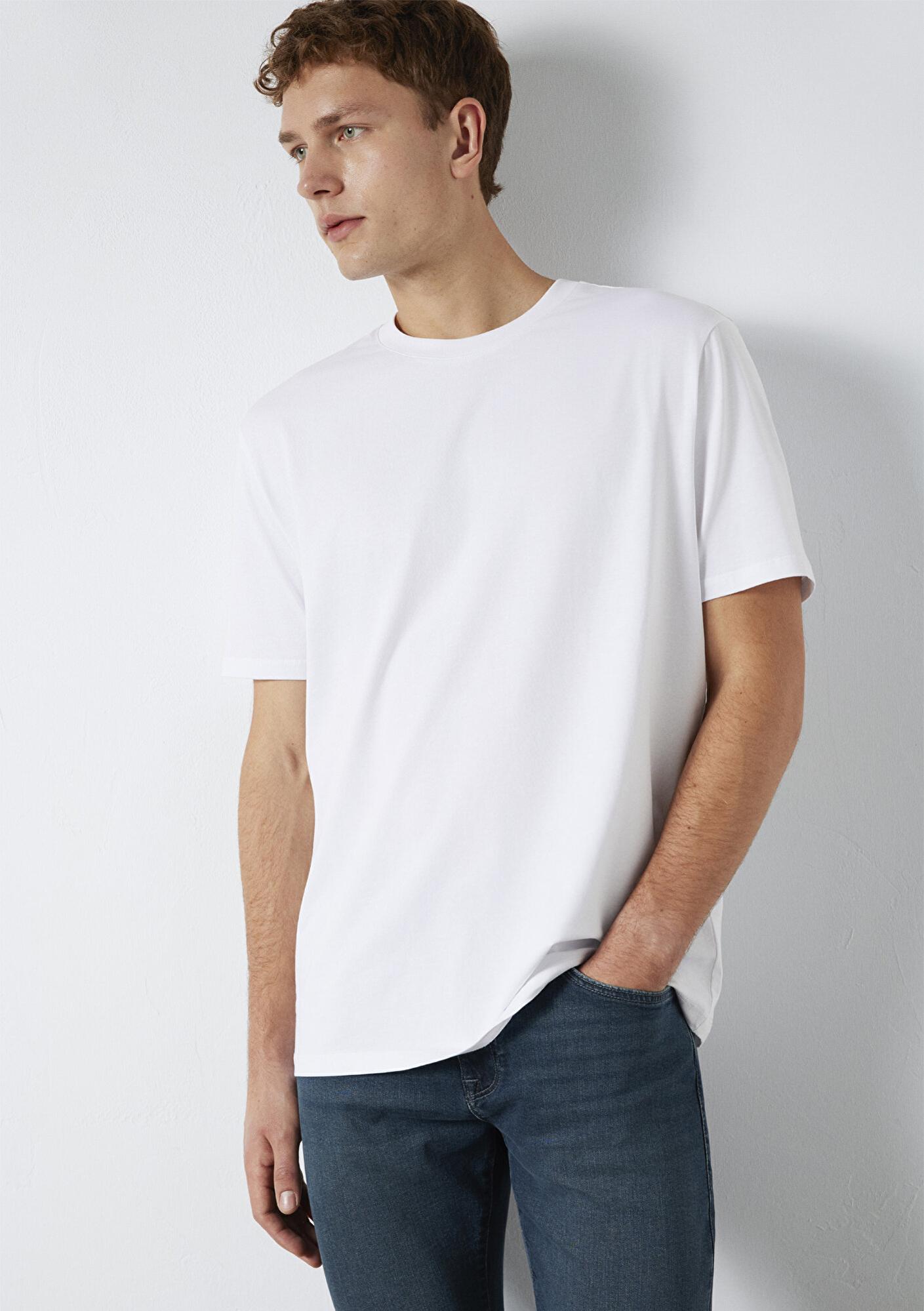 Mavi Beyaz Basic Tişört Loose Fit / Bol Rahat Kesim 0613199-620