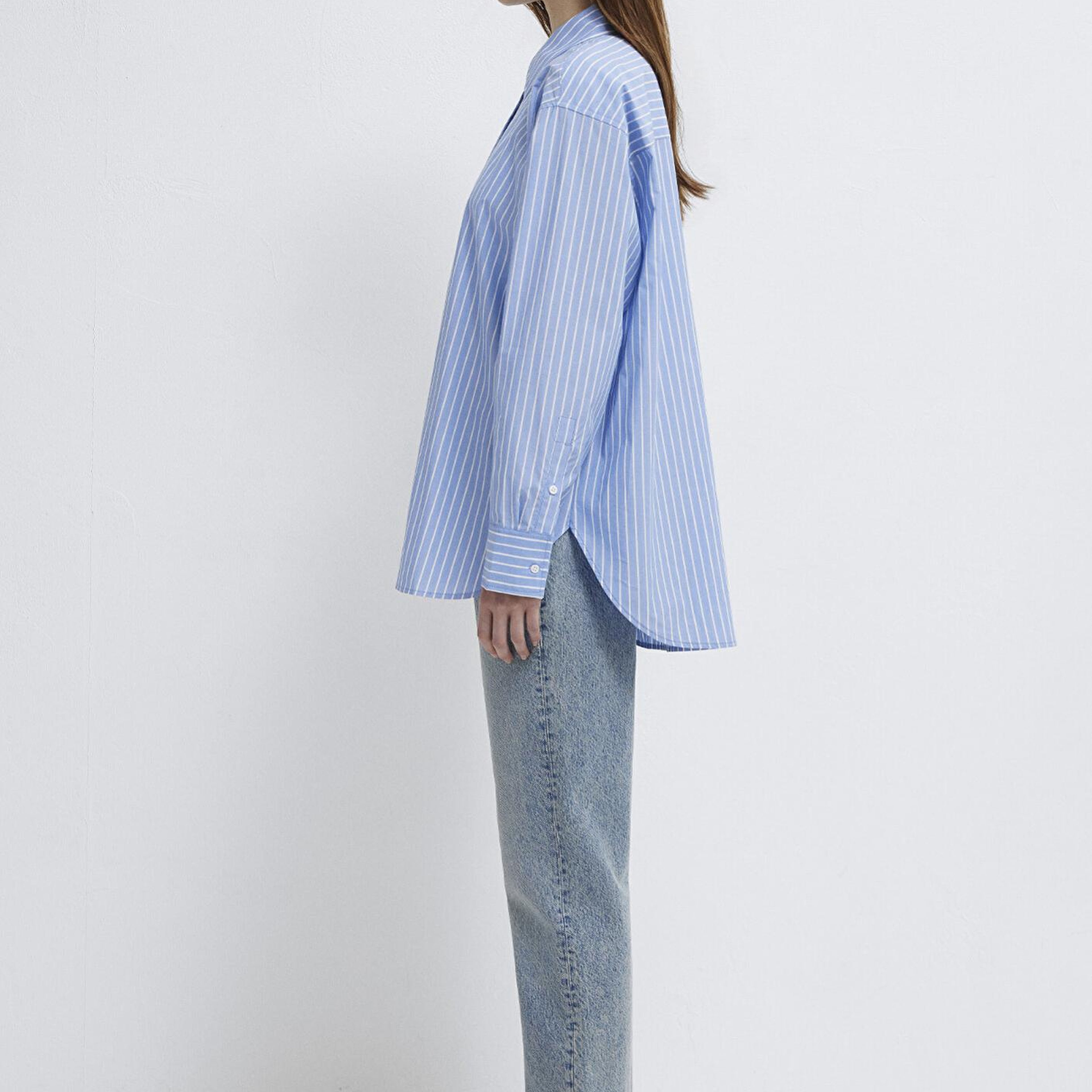 Mavi Çizgili Mavi Gömlek Oversize / Geniş Kesim 1211361-89853