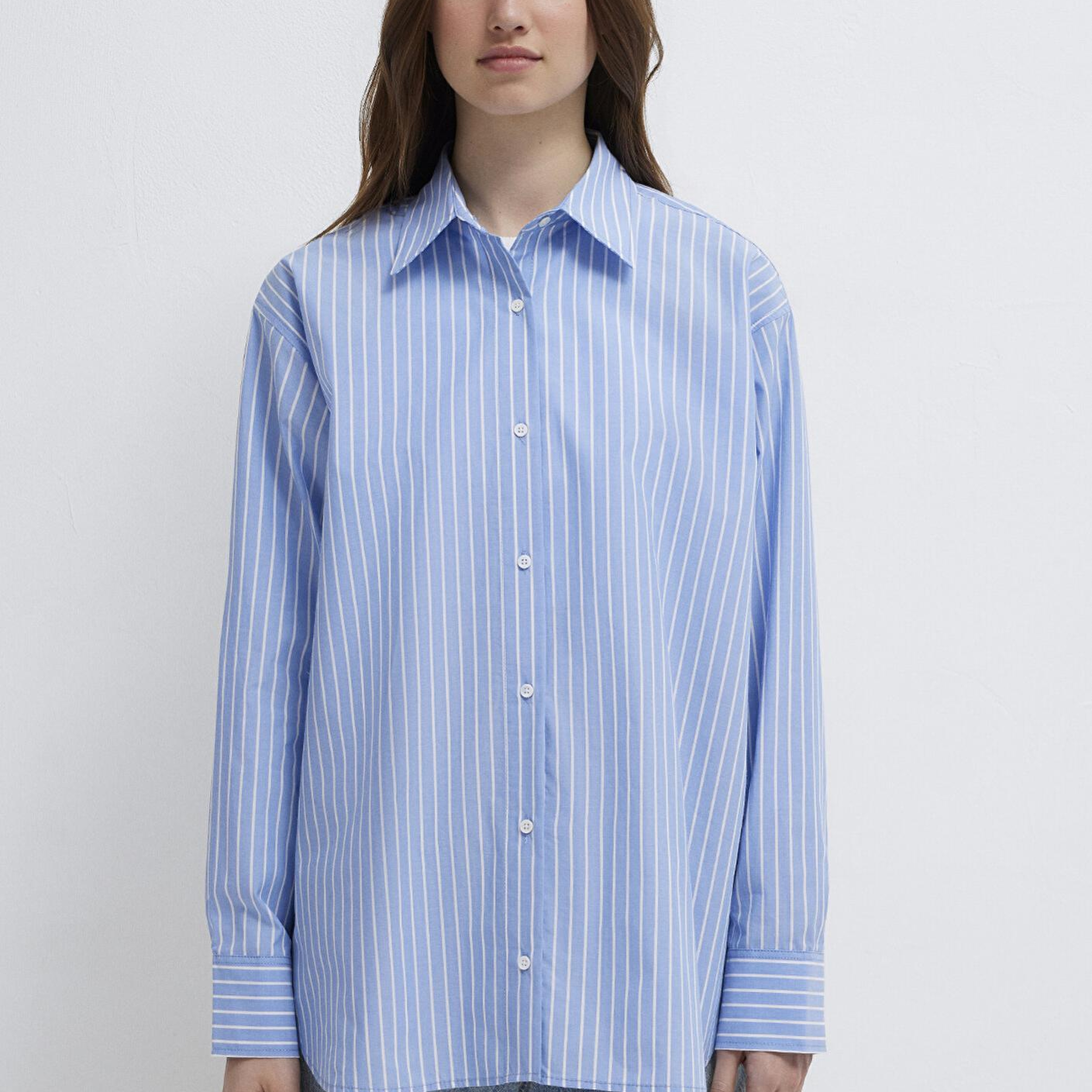 Mavi Çizgili Mavi Gömlek Oversize / Geniş Kesim 1211361-89853