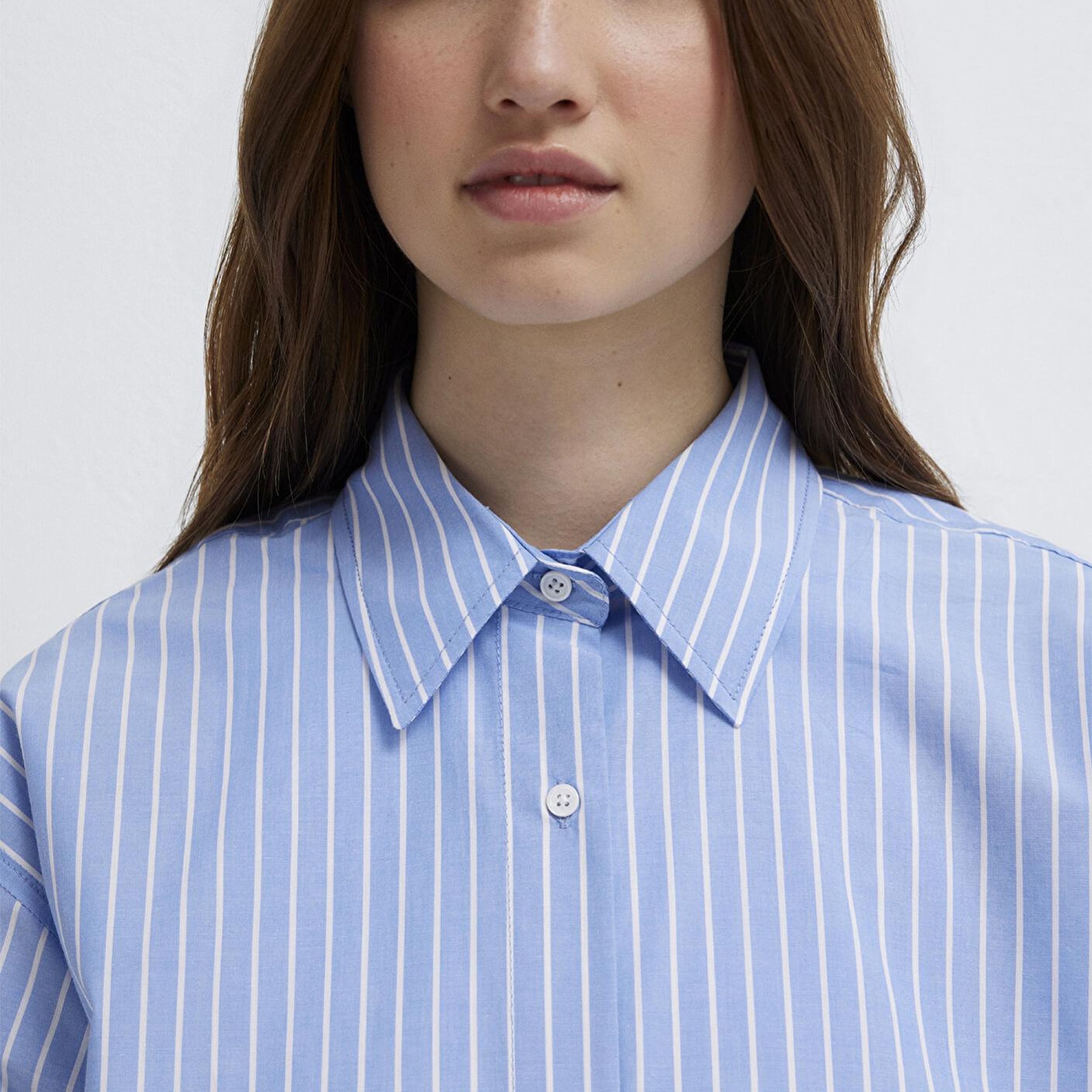 Mavi Çizgili Mavi Gömlek Oversize / Geniş Kesim 1211361-89853