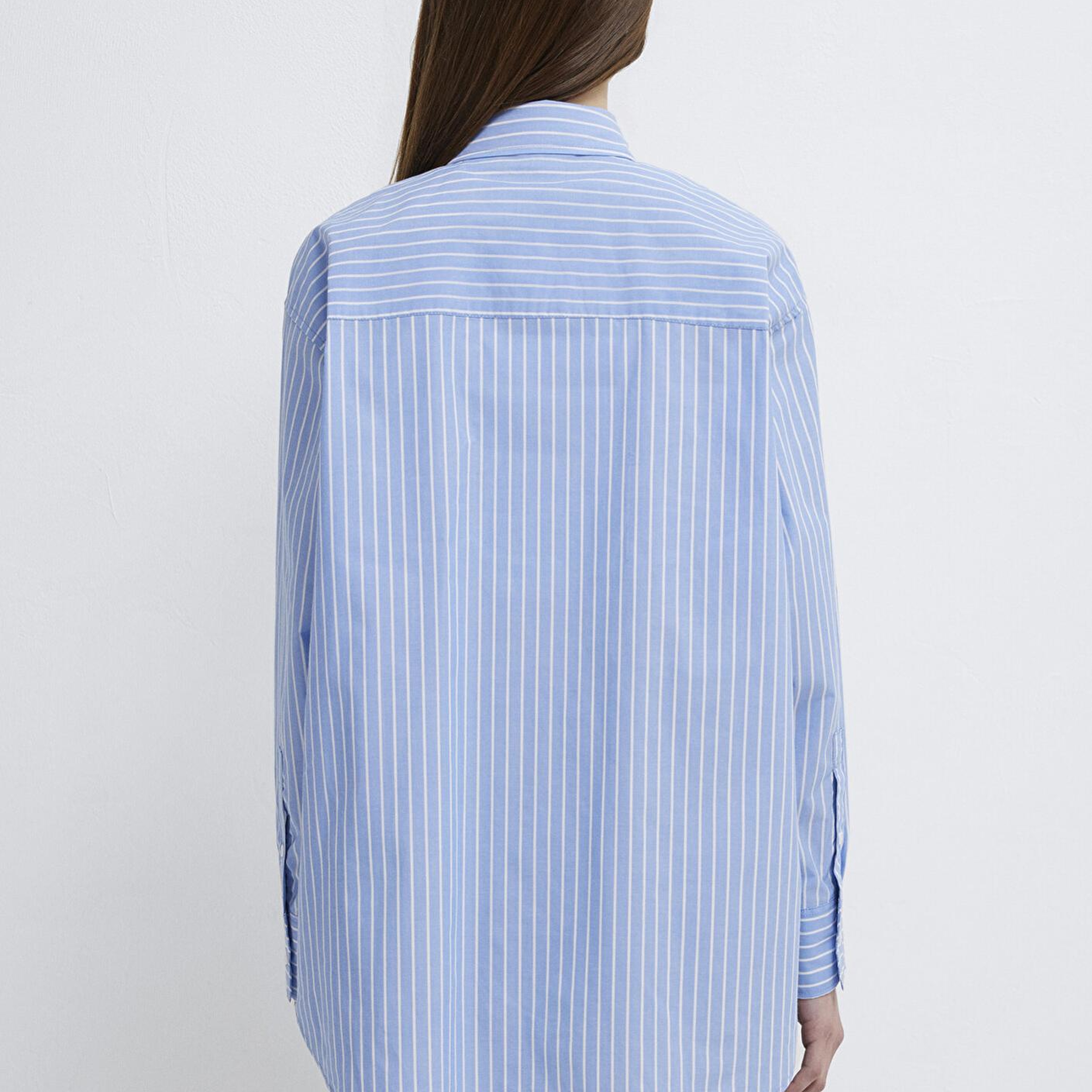 Mavi Çizgili Mavi Gömlek Oversize / Geniş Kesim 1211361-89853