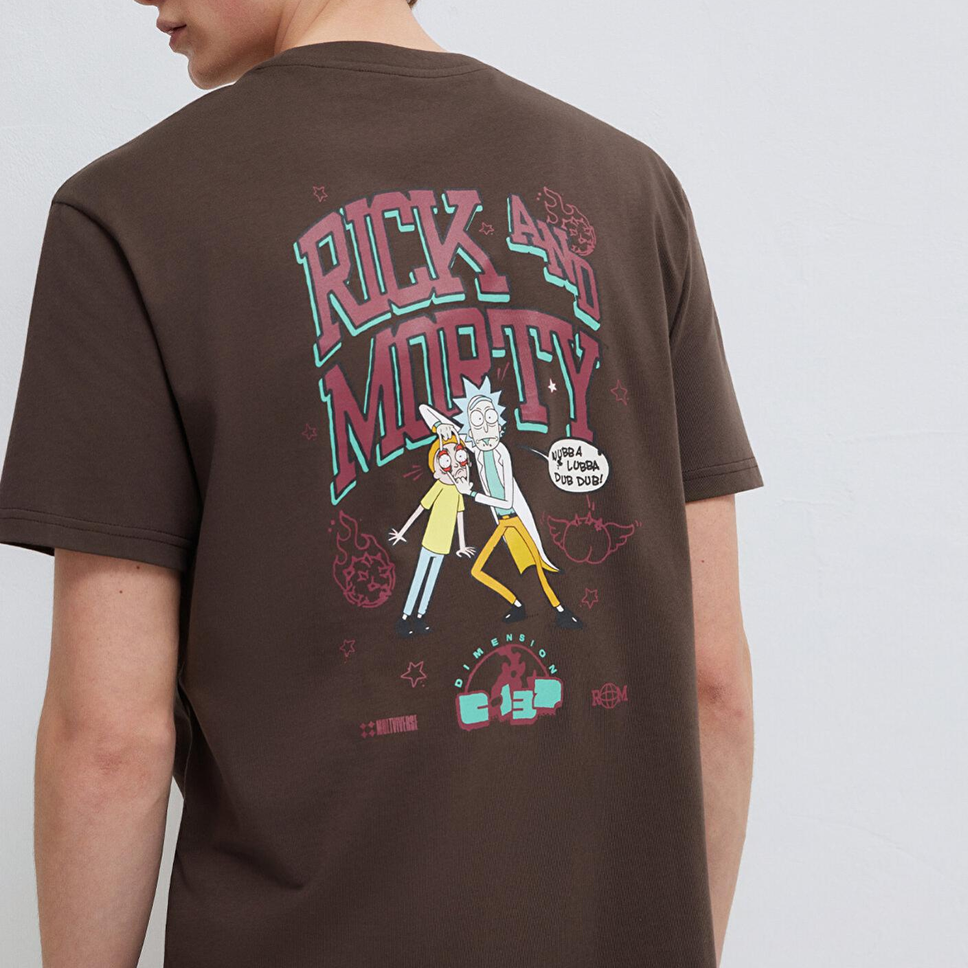 Mavi Rick and Morty Baskılı Kahverengi Tişört Loose Fit / Bol Rahat Kesim 0613205-70251