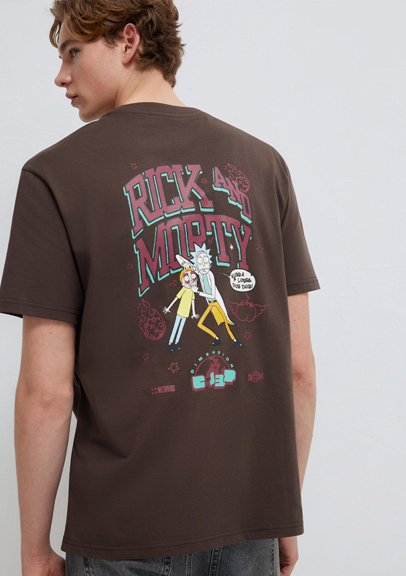Mavi Rick and Morty Baskılı Kahverengi Tişört Loose Fit / Bol Rahat Kesim 0613205-70251