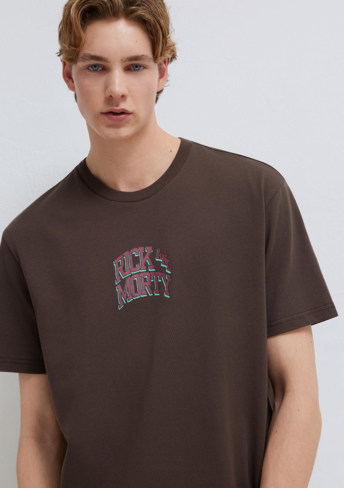 Mavi Rick and Morty Baskılı Kahverengi Tişört Loose Fit / Bol Rahat Kesim 0613205-70251