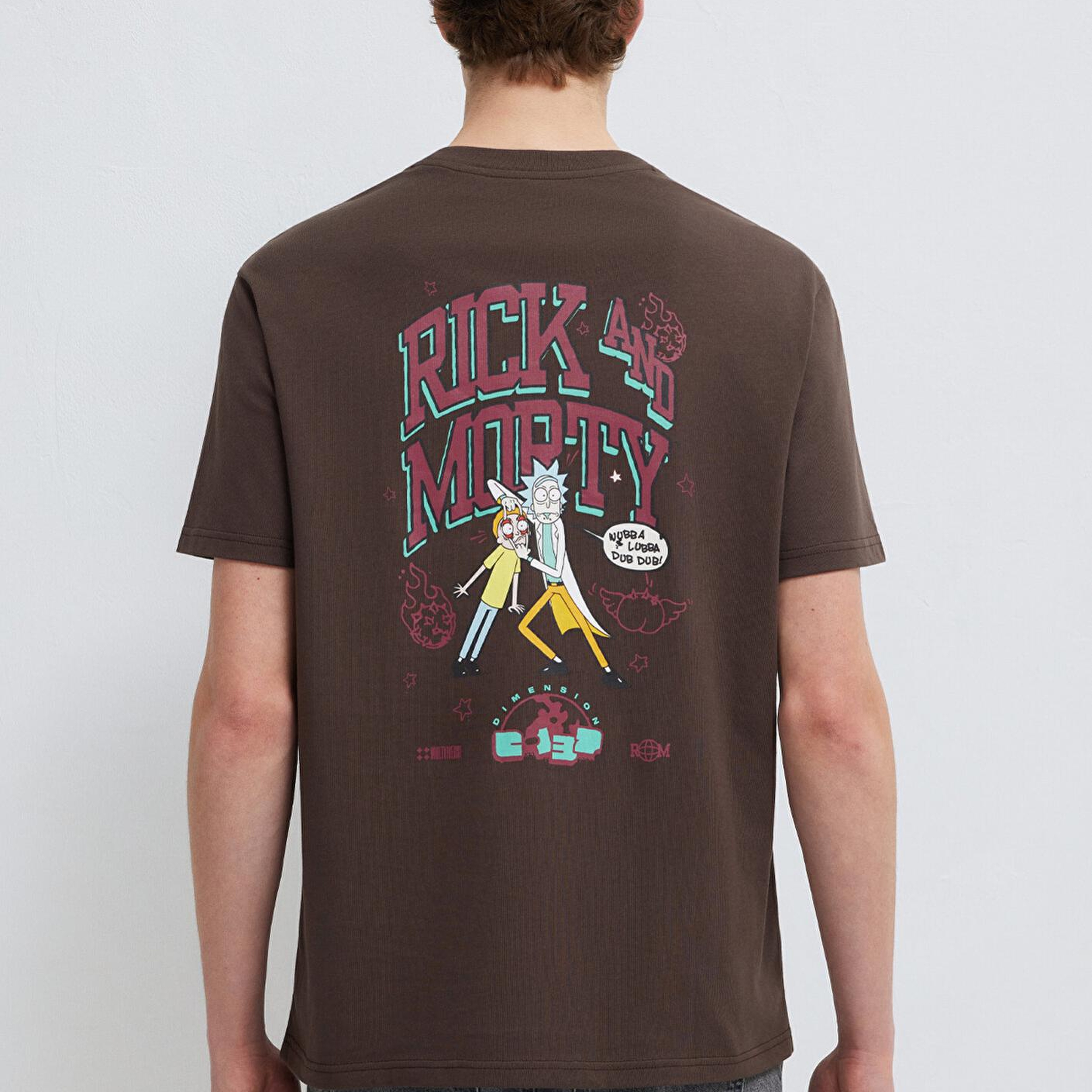 Mavi Rick and Morty Baskılı Kahverengi Tişört Loose Fit / Bol Rahat Kesim 0613205-70251