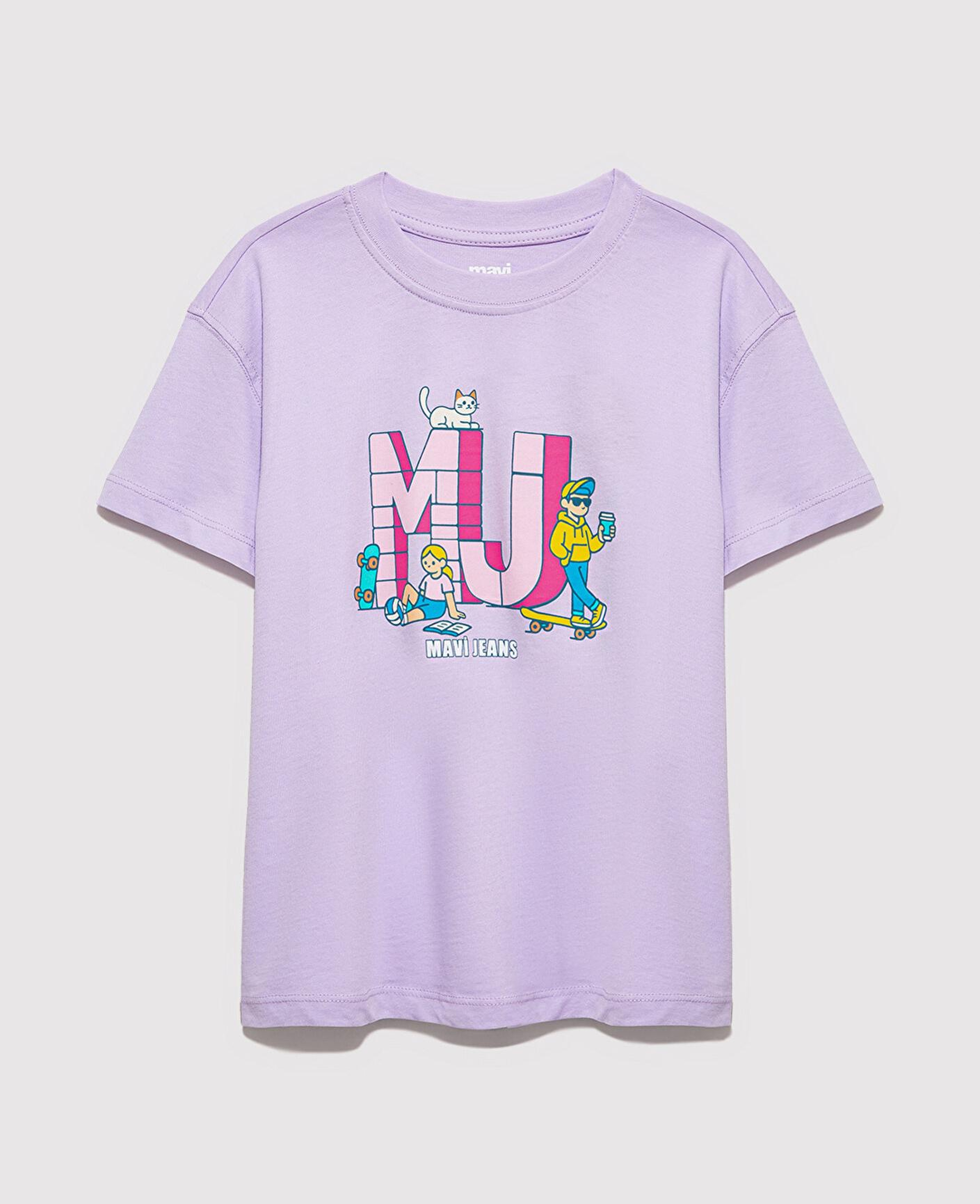 Mavi MJ Logo Baskılı Mor Tişört Loose Fit / Bol Rahat Kesim 7610431-70519