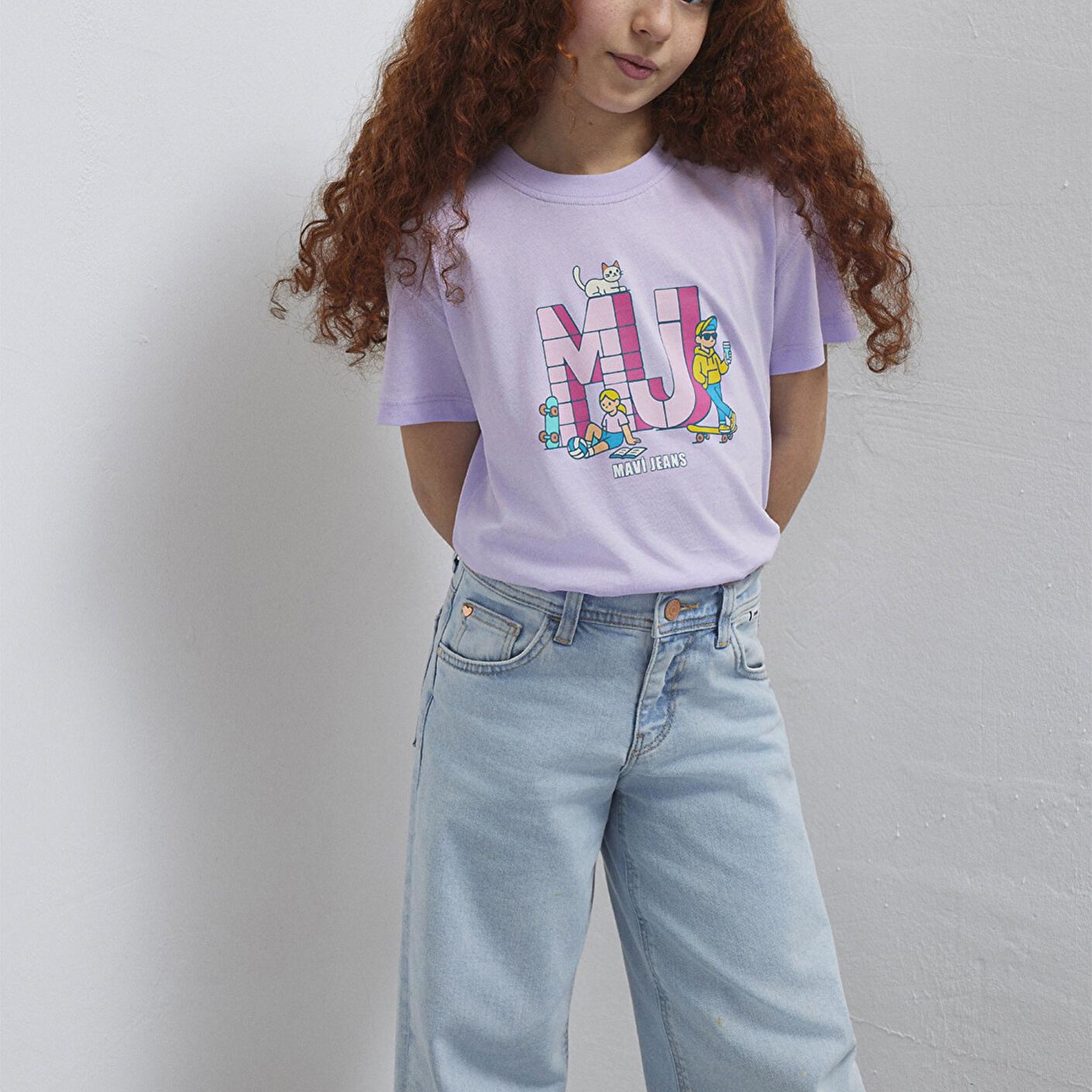 Mavi MJ Logo Baskılı Mor Tişört Loose Fit / Bol Rahat Kesim 7610431-70519