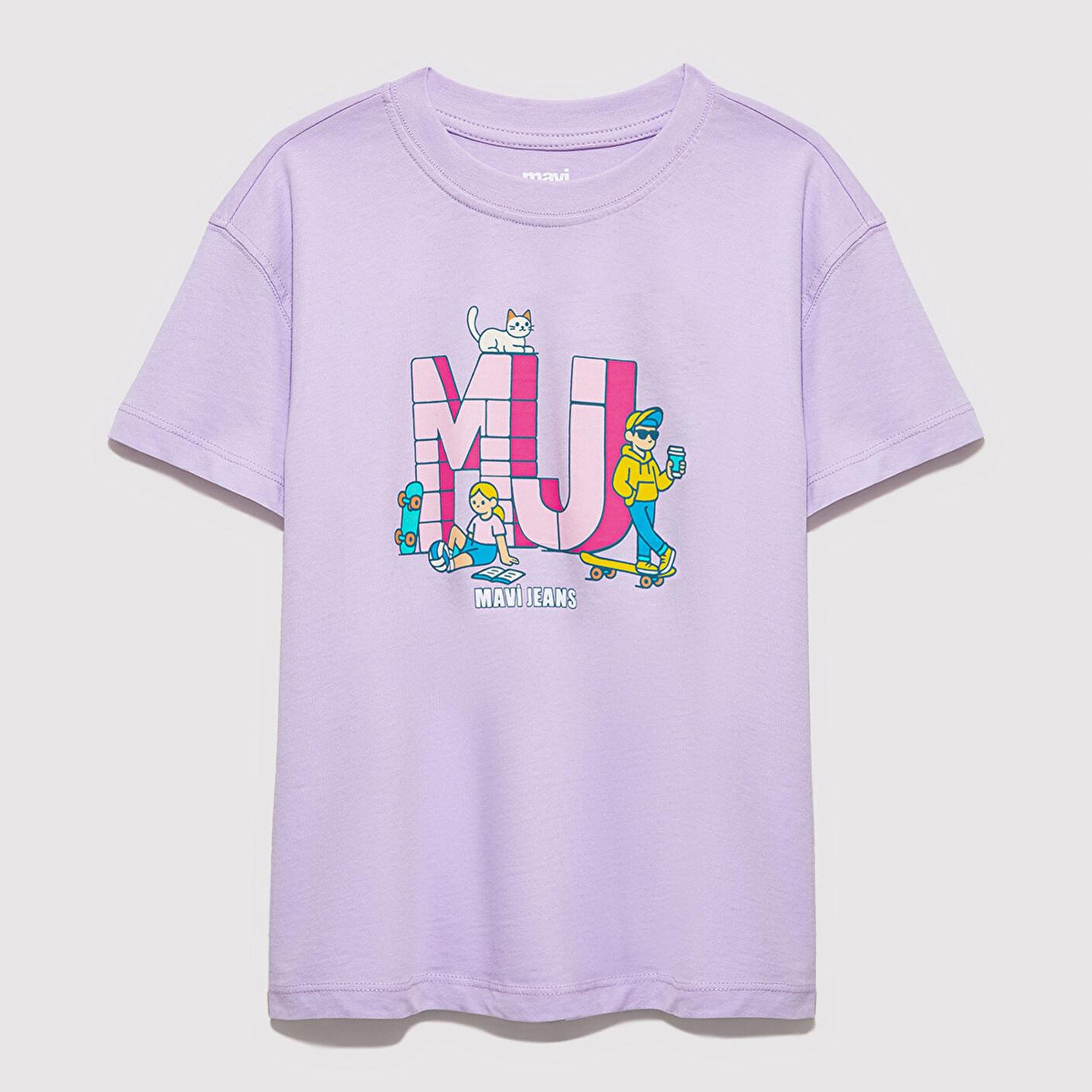 Mavi MJ Logo Baskılı Mor Tişört Loose Fit / Bol Rahat Kesim 7610431-70519