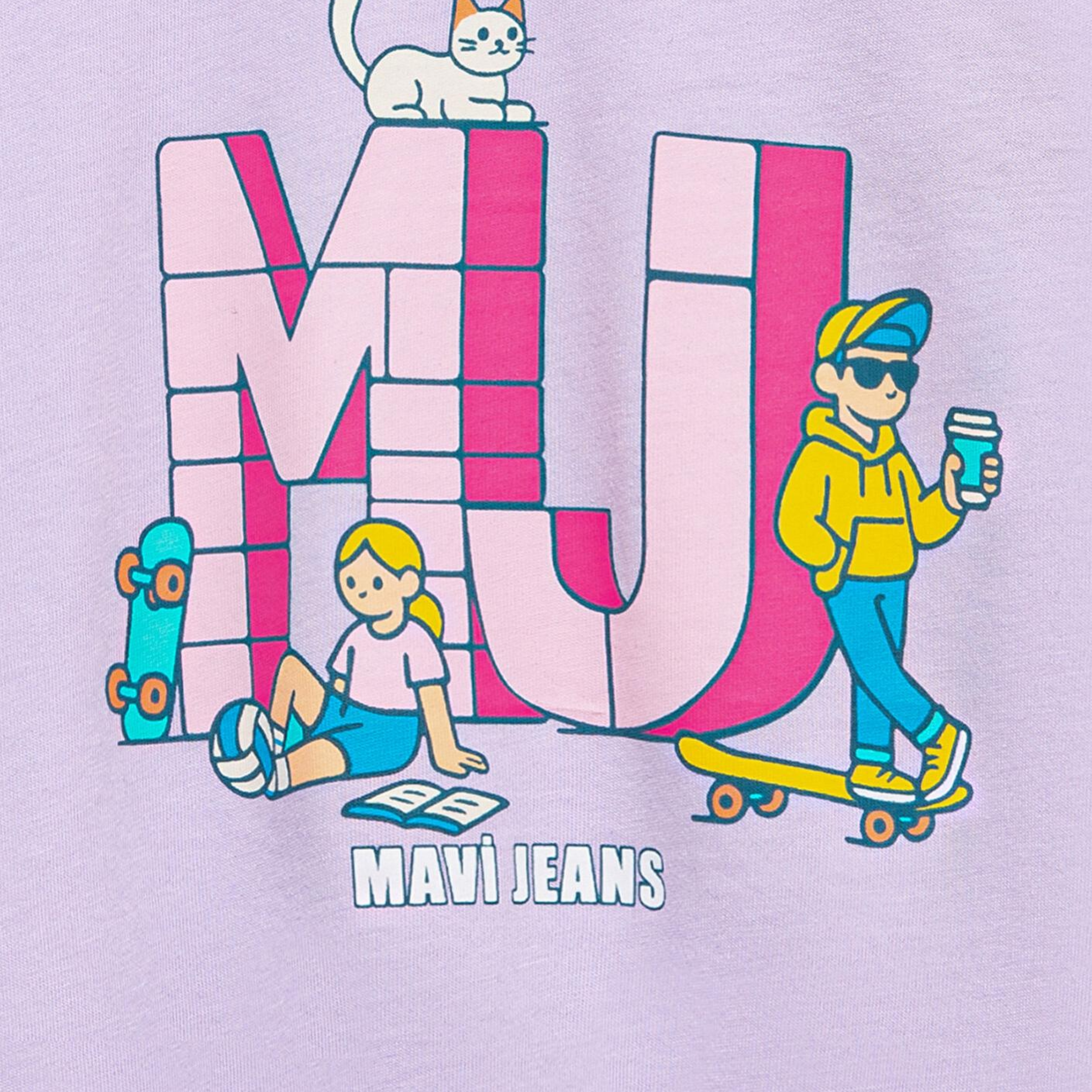 Mavi MJ Logo Baskılı Mor Tişört Loose Fit / Bol Rahat Kesim 7610431-70519