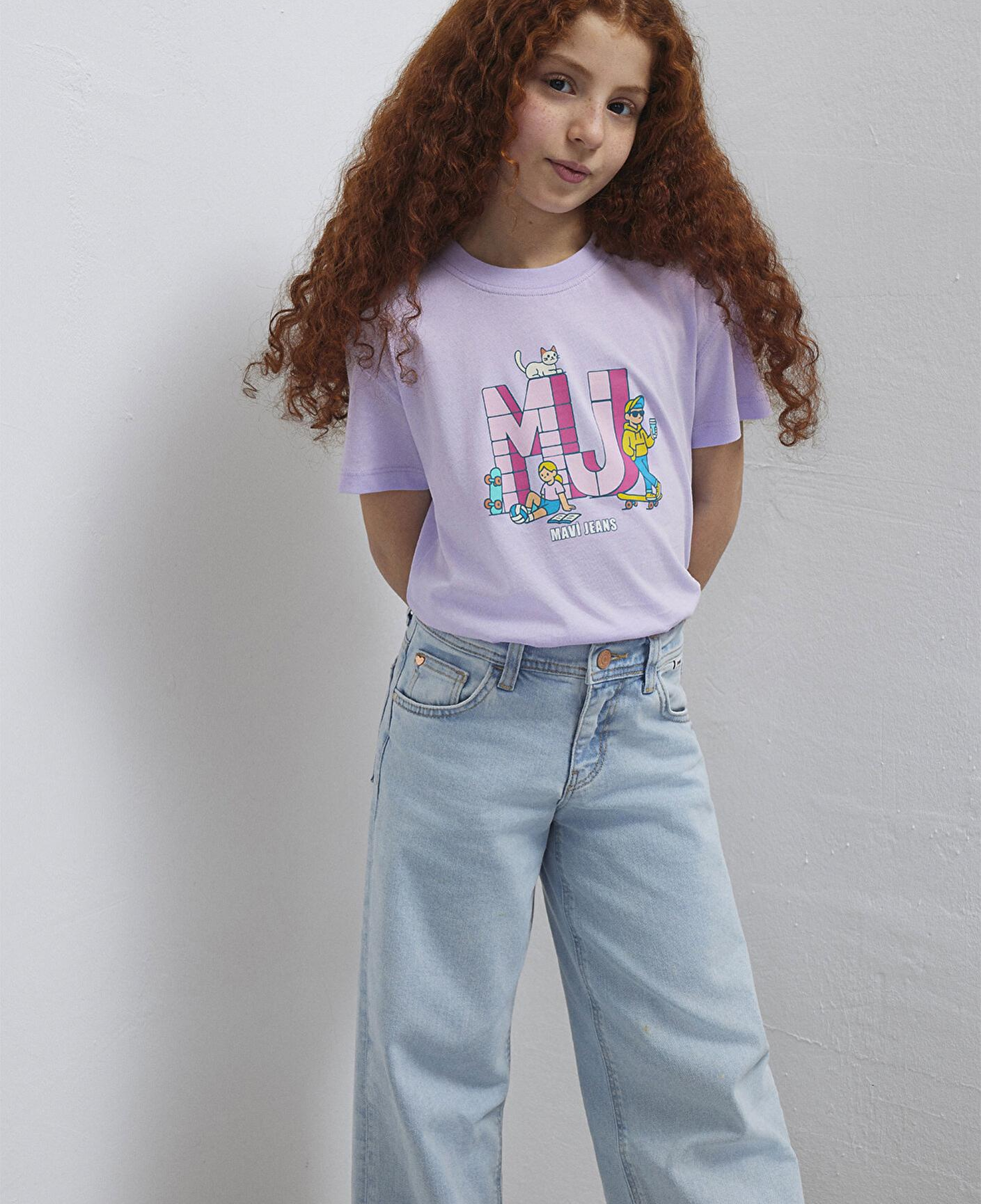 Mavi MJ Logo Baskılı Mor Tişört Loose Fit / Bol Rahat Kesim 7610431-70519