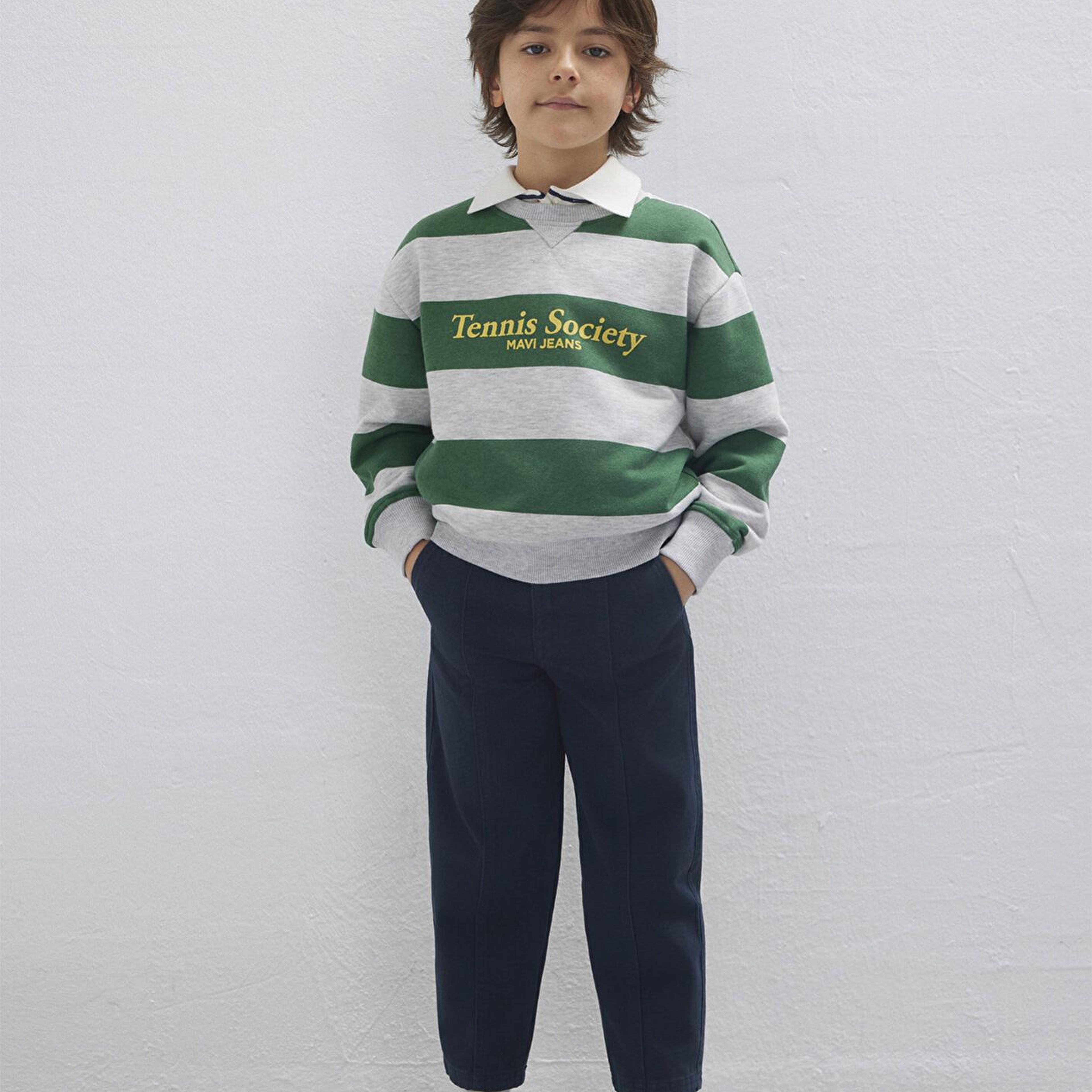 Mavi Çizgili Baskılı Yeşil Sweatshirt 6S10170-71697