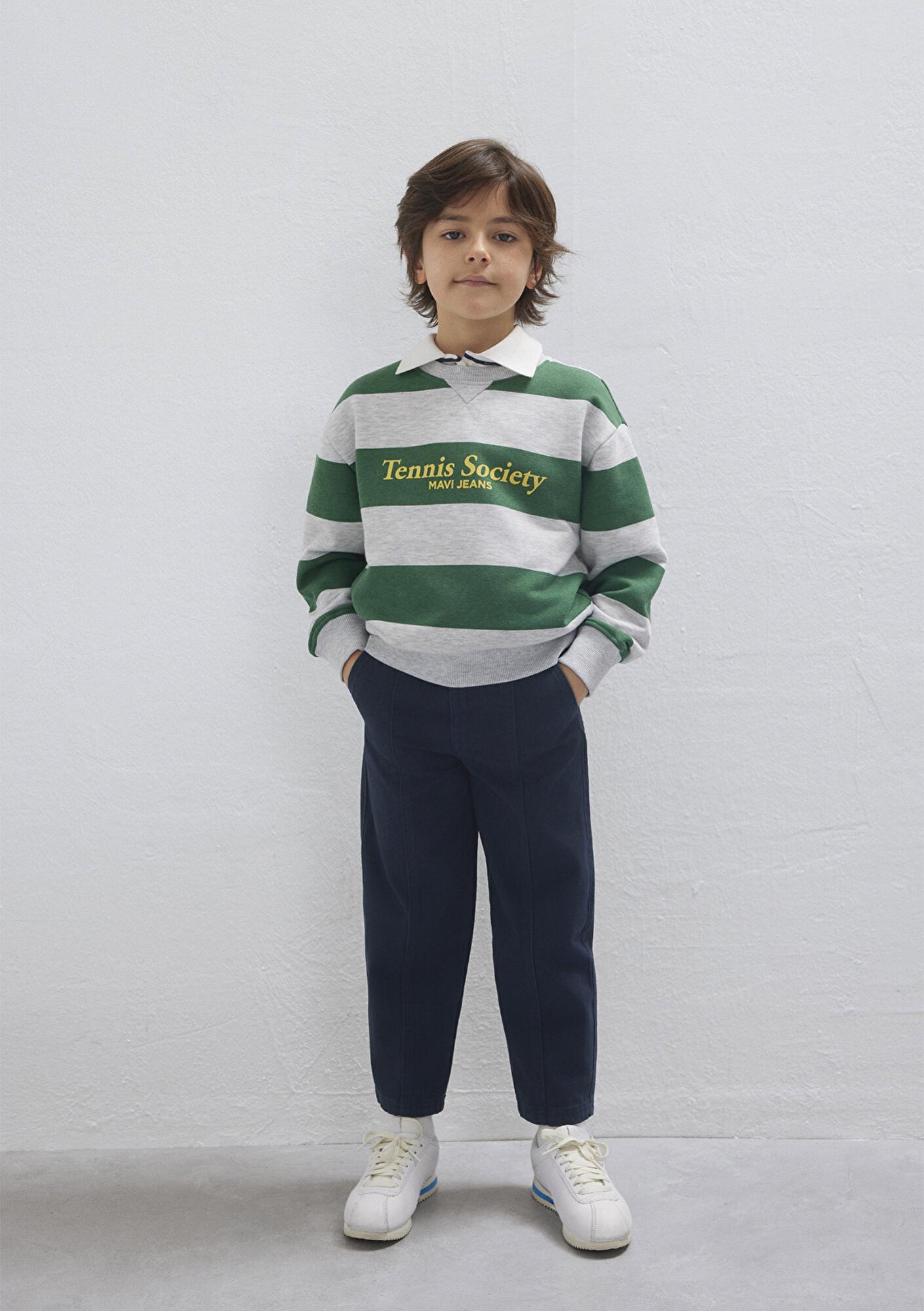 Mavi Çizgili Baskılı Yeşil Sweatshirt 6S10170-71697