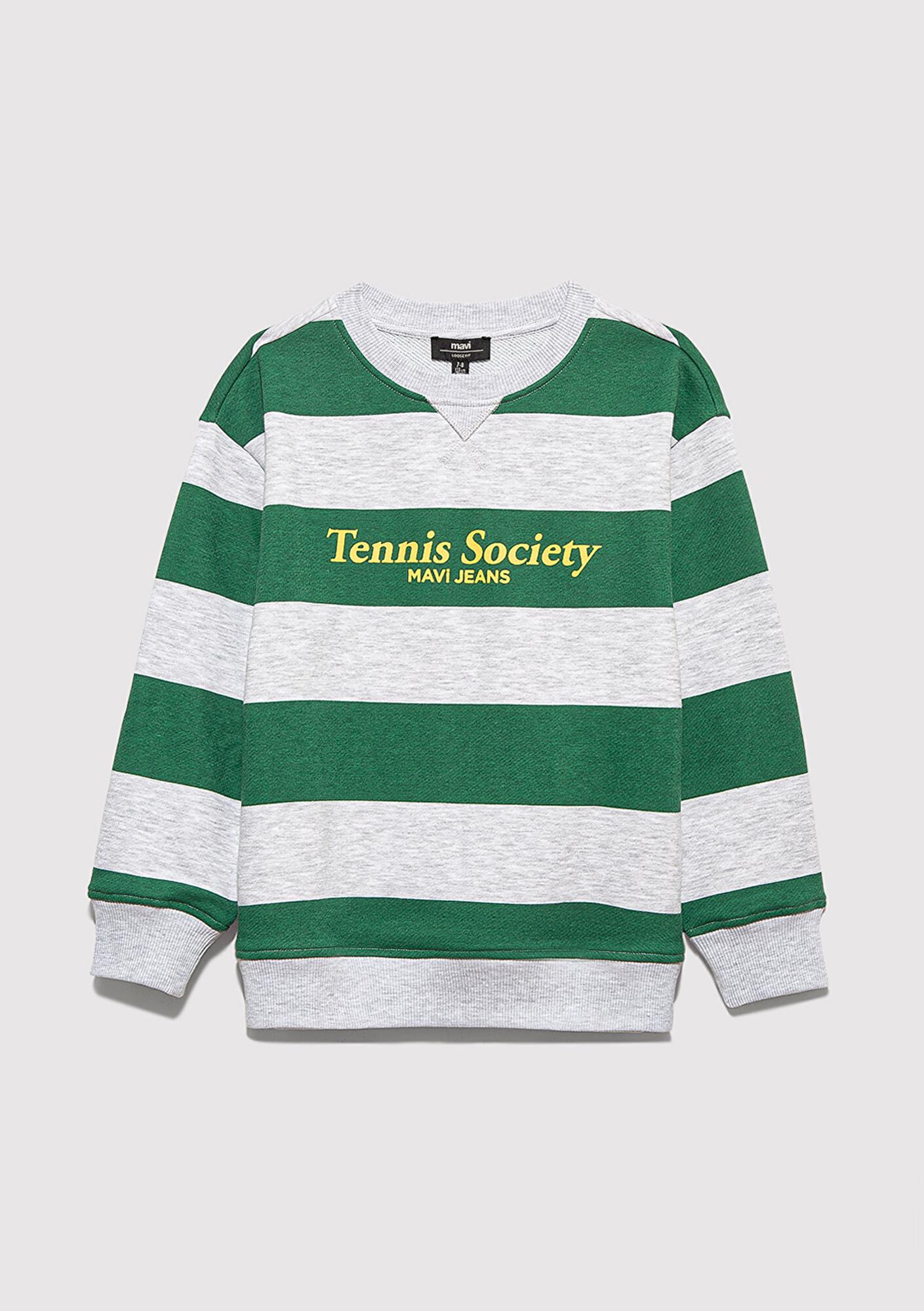 Mavi Çizgili Baskılı Yeşil Sweatshirt 6S10170-71697