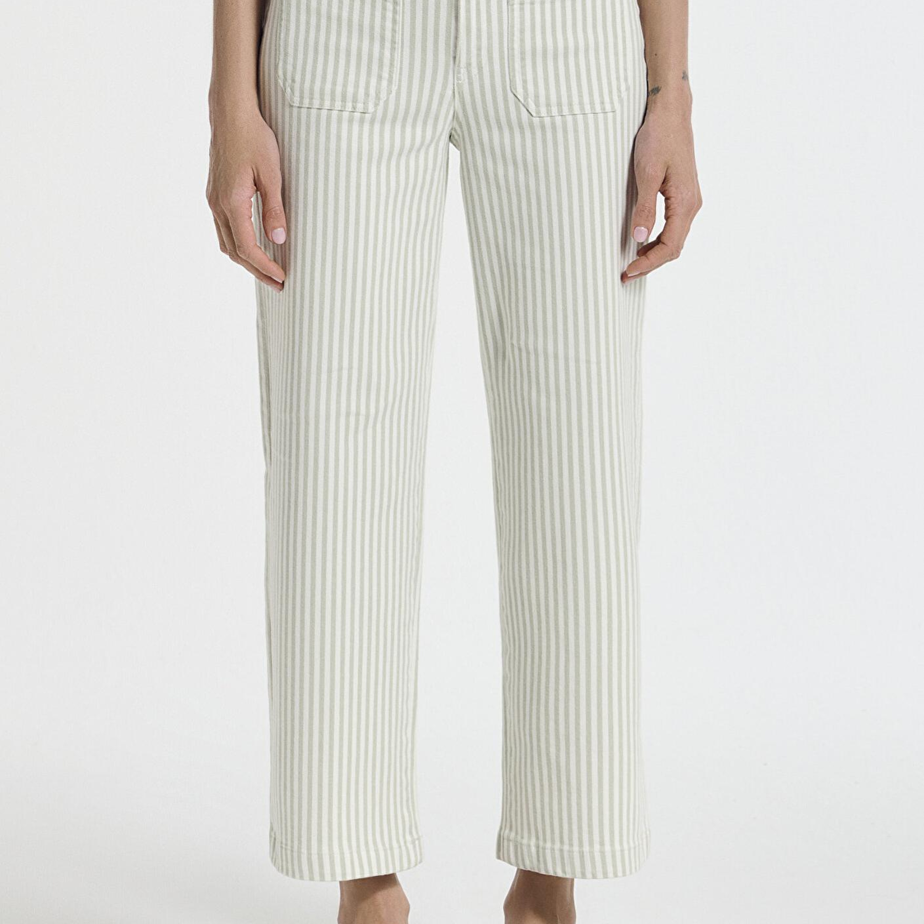 Mavi Yeşil Çizgili Ekru Pantolon 1011161-85171