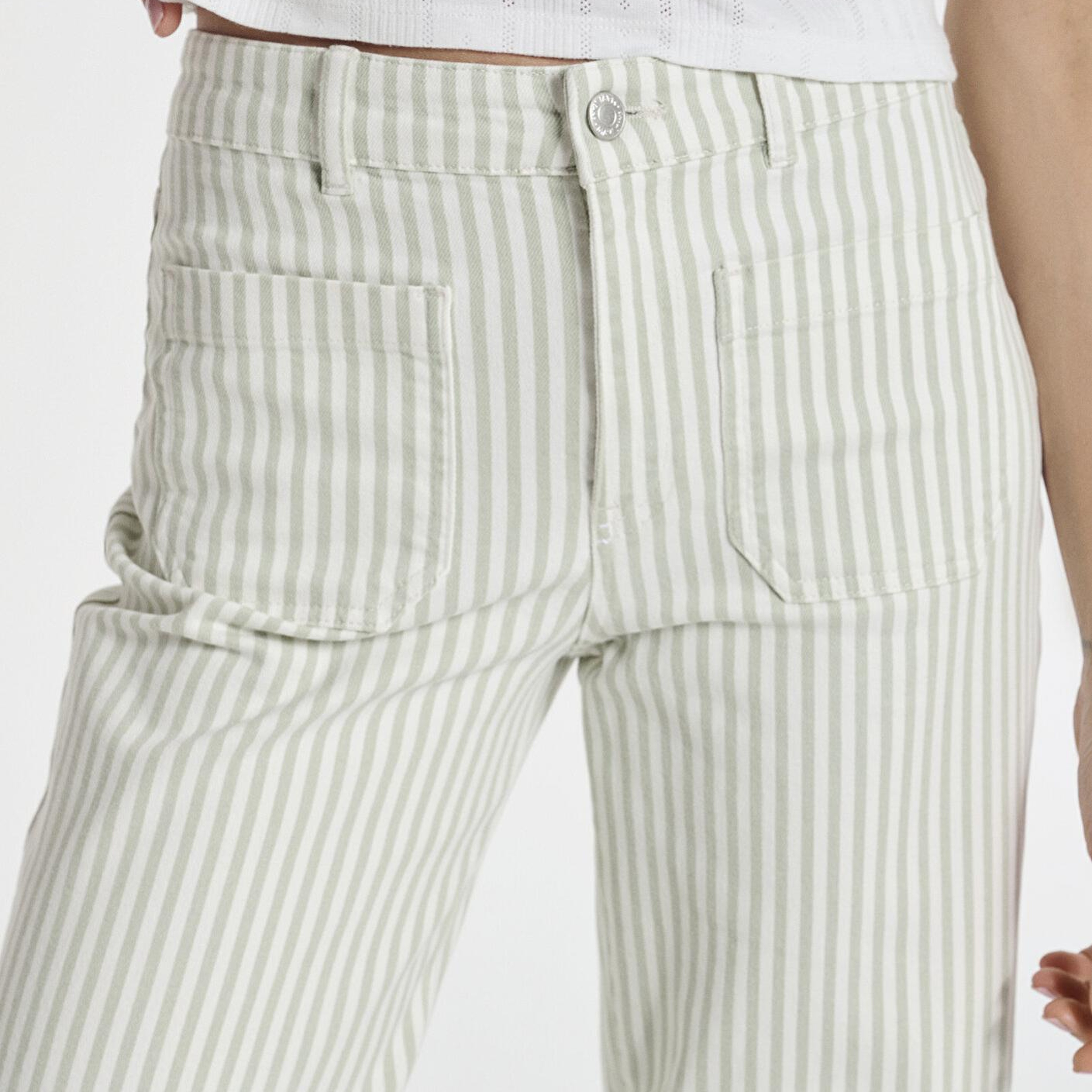 Mavi Yeşil Çizgili Ekru Pantolon 1011161-85171