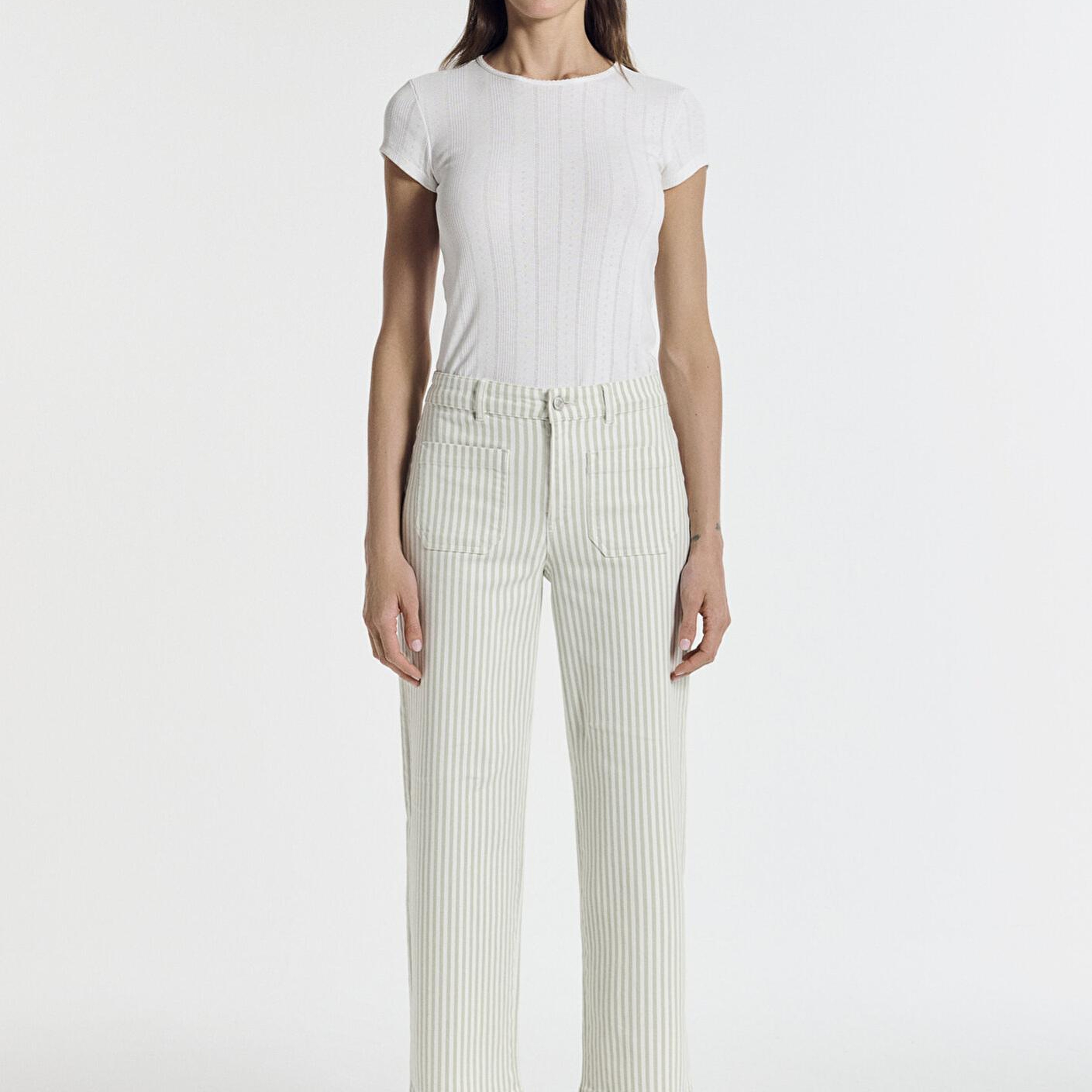 Mavi Yeşil Çizgili Ekru Pantolon 1011161-85171