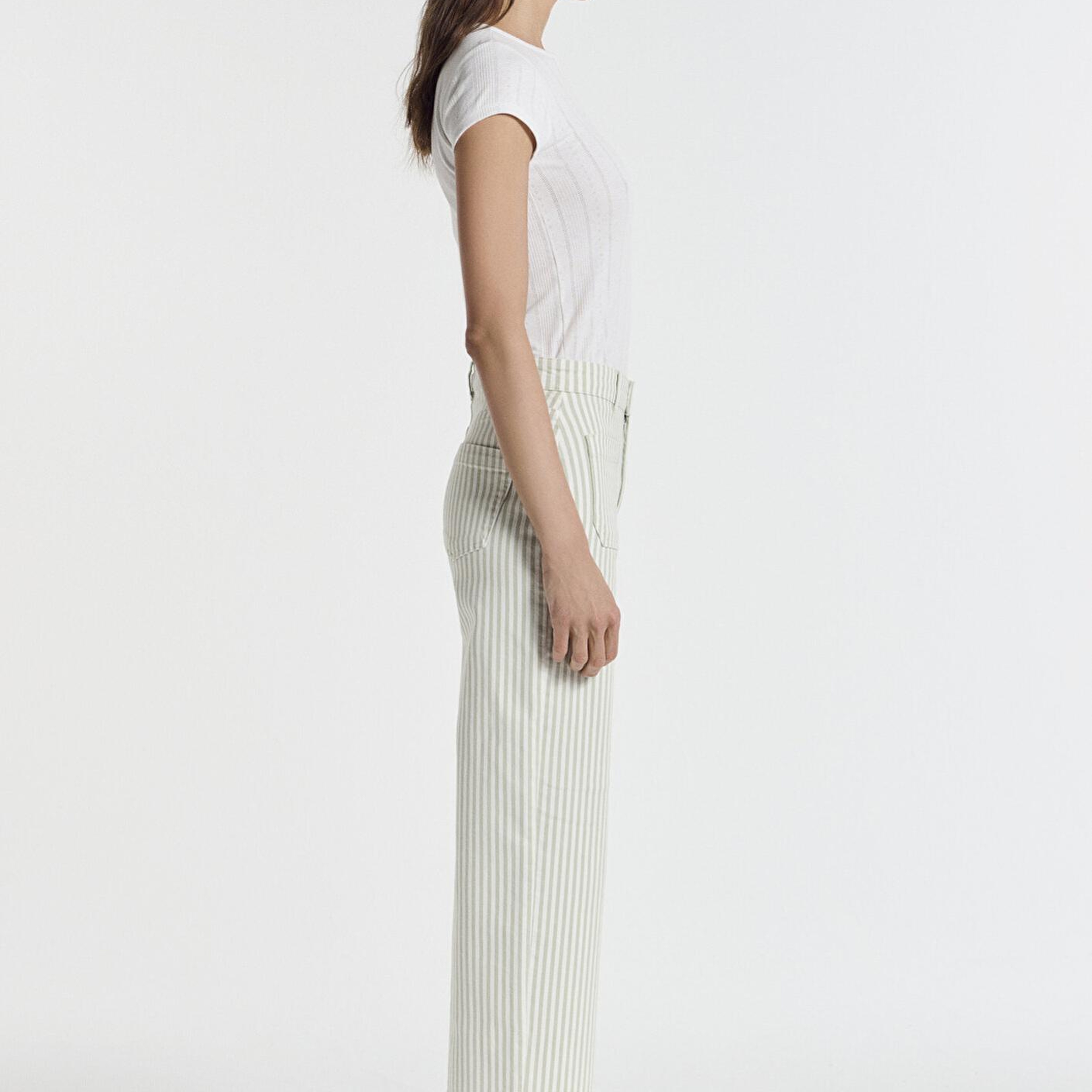 Mavi Yeşil Çizgili Ekru Pantolon 1011161-85171