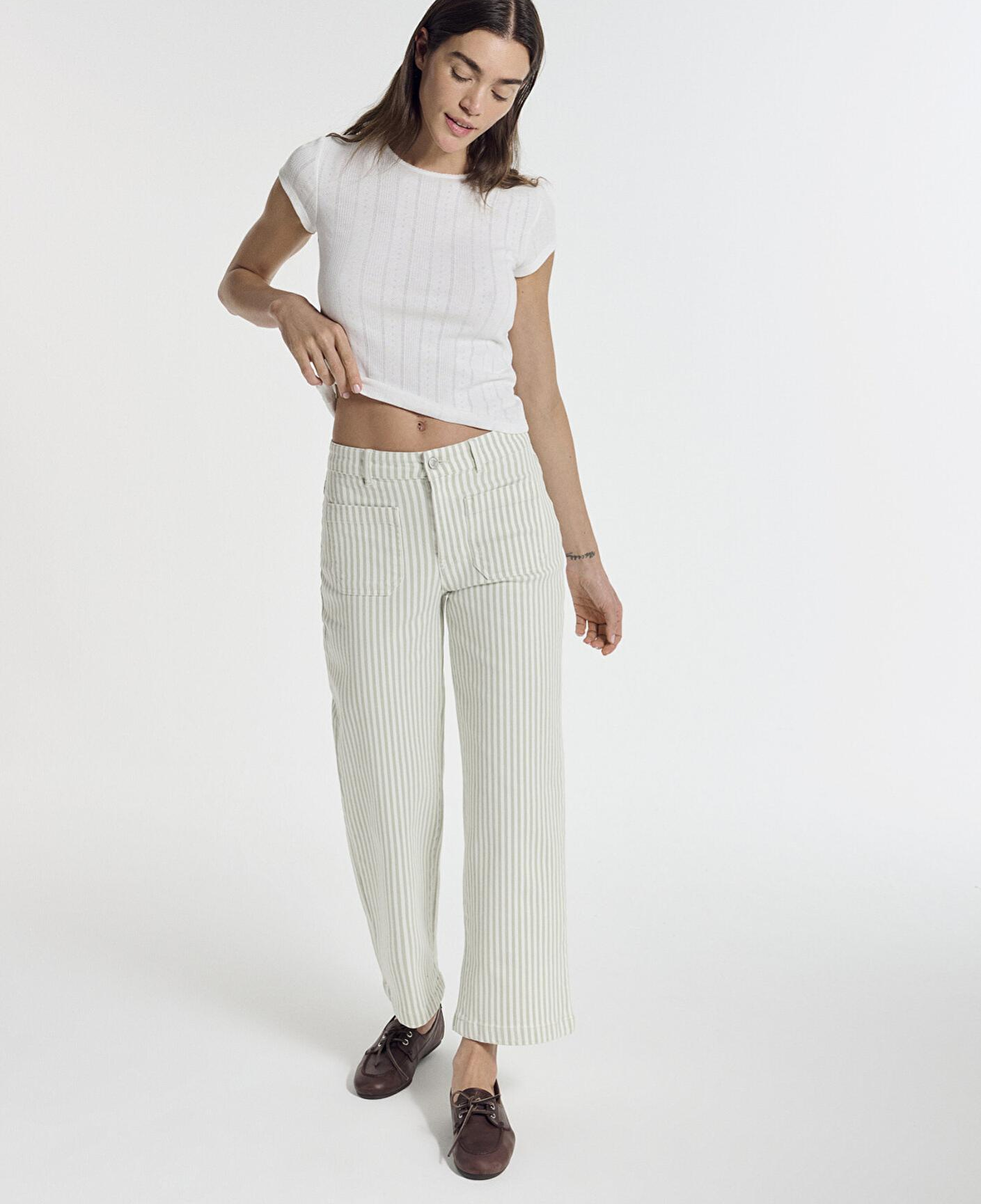 Mavi Yeşil Çizgili Ekru Pantolon 1011161-85171