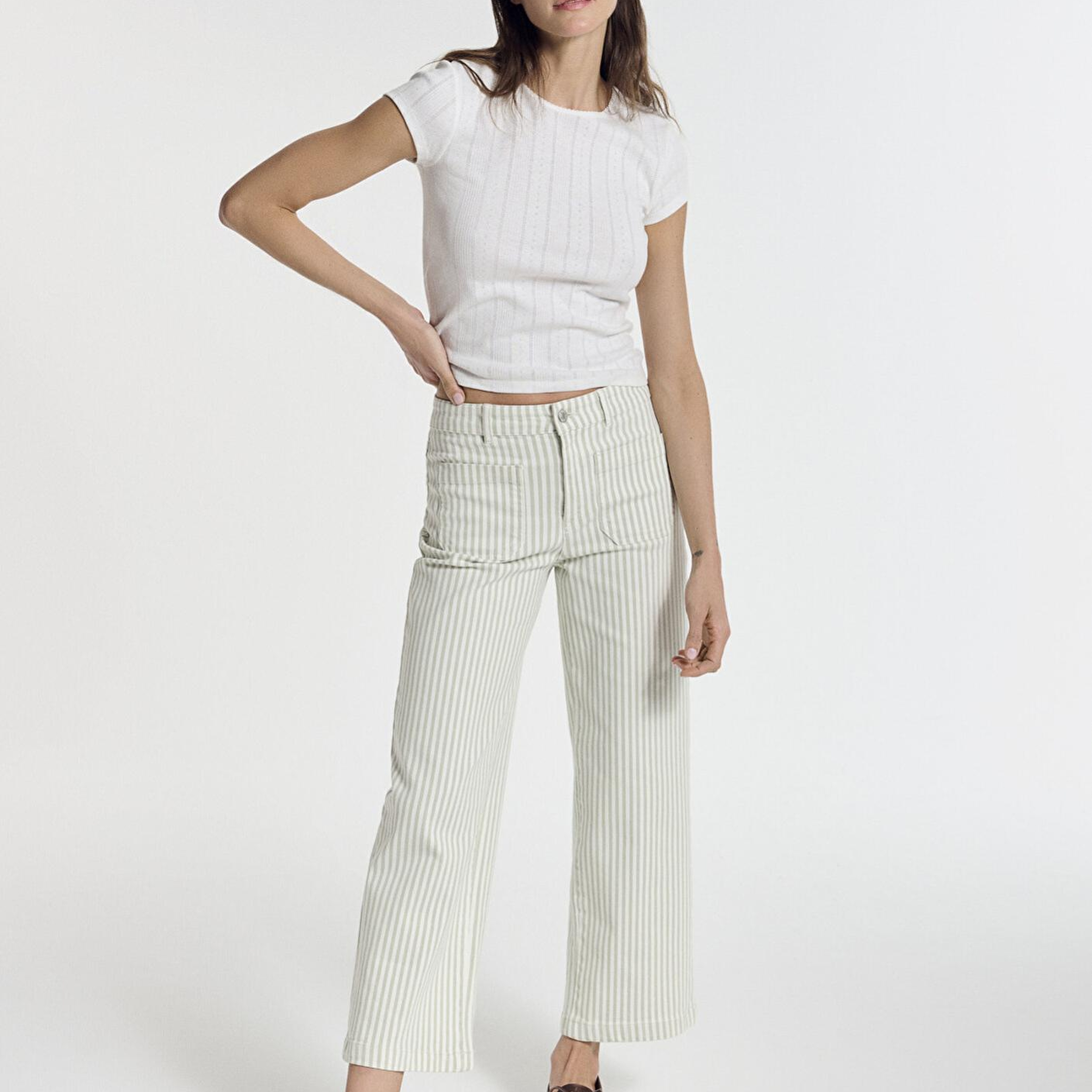 Mavi Yeşil Çizgili Ekru Pantolon 1011161-85171