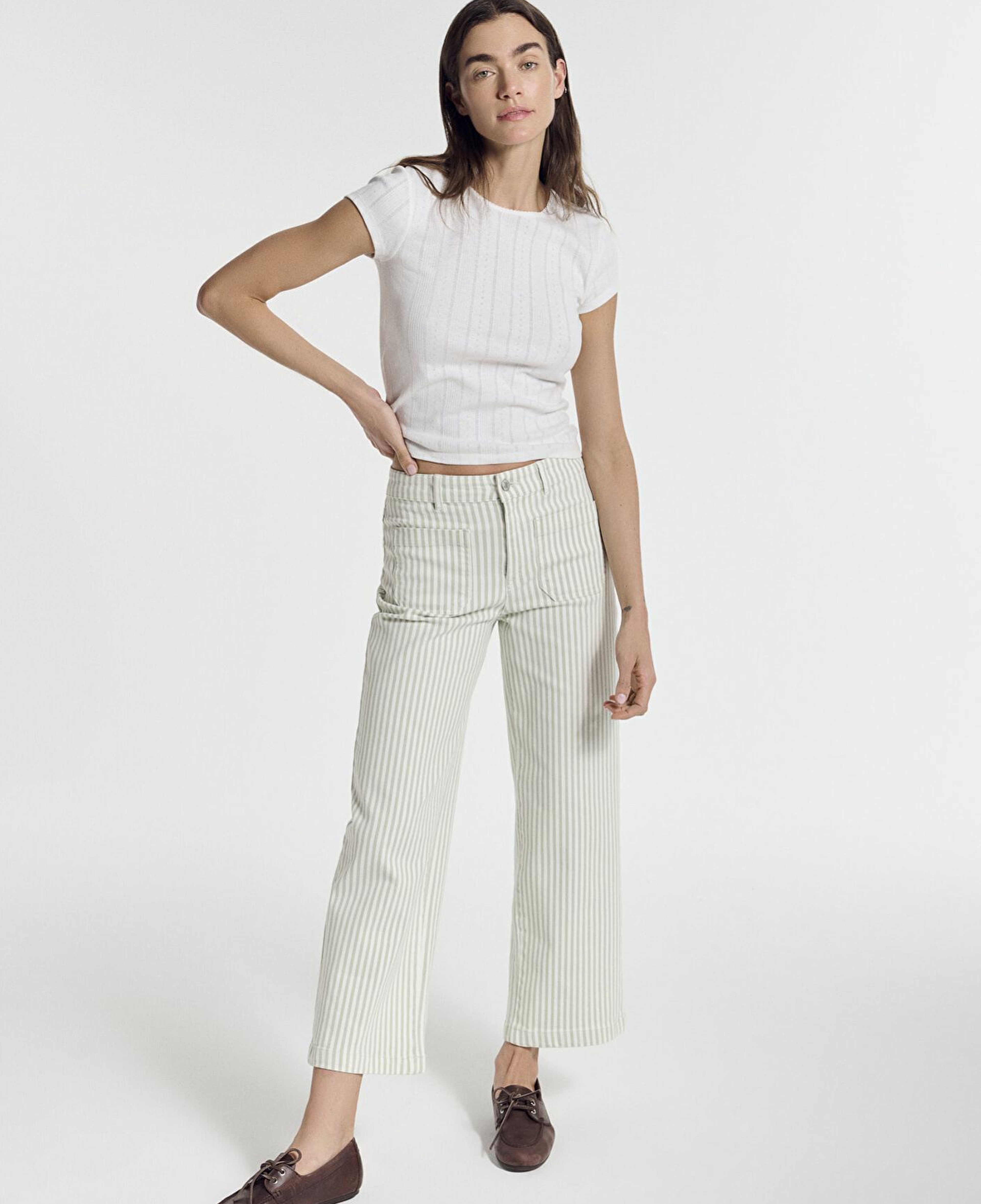 Mavi Yeşil Çizgili Ekru Pantolon 1011161-85171