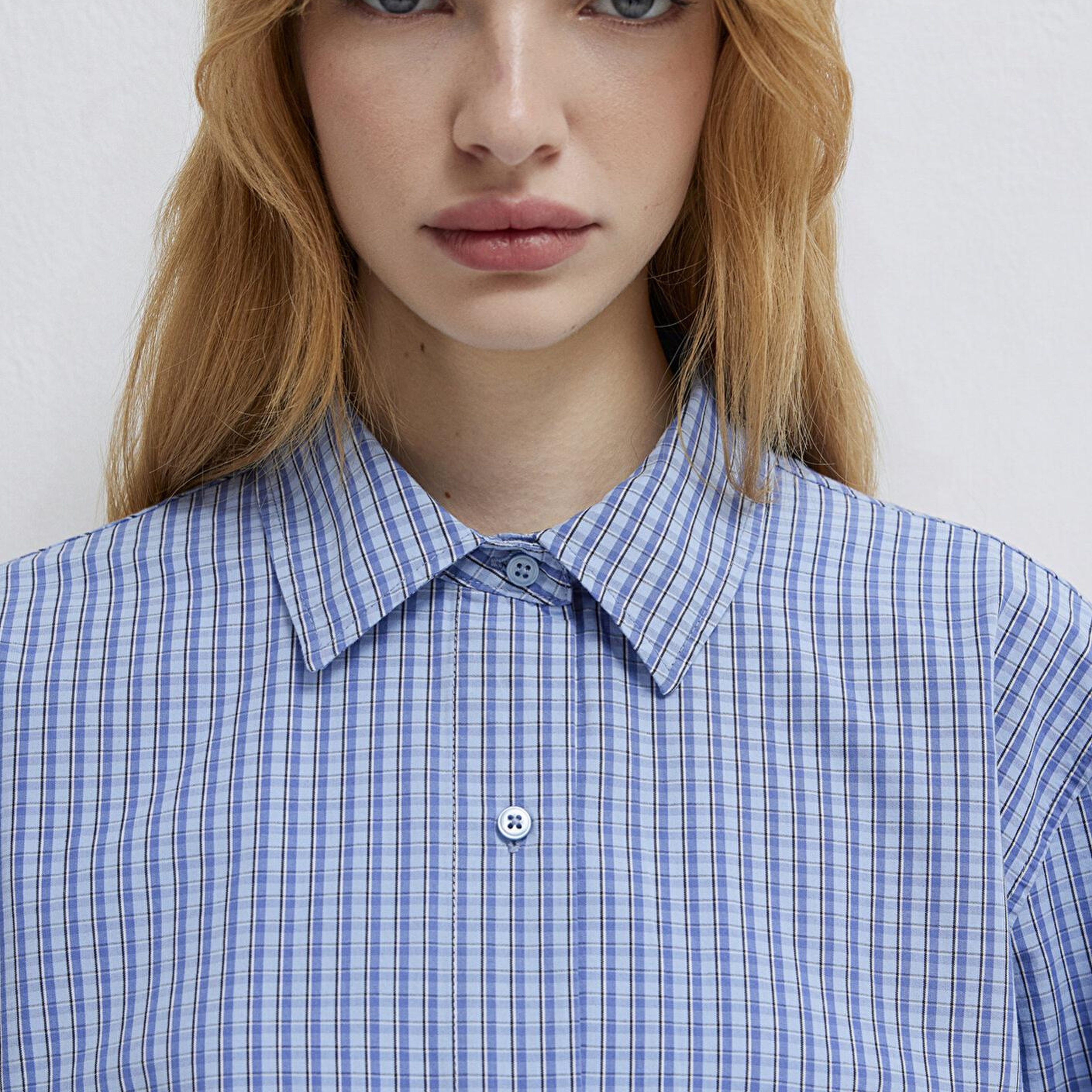 Mavi Ekose Mavi Crop Gömlek Loose Fit / Bol Rahat Kesim 1211401-83971