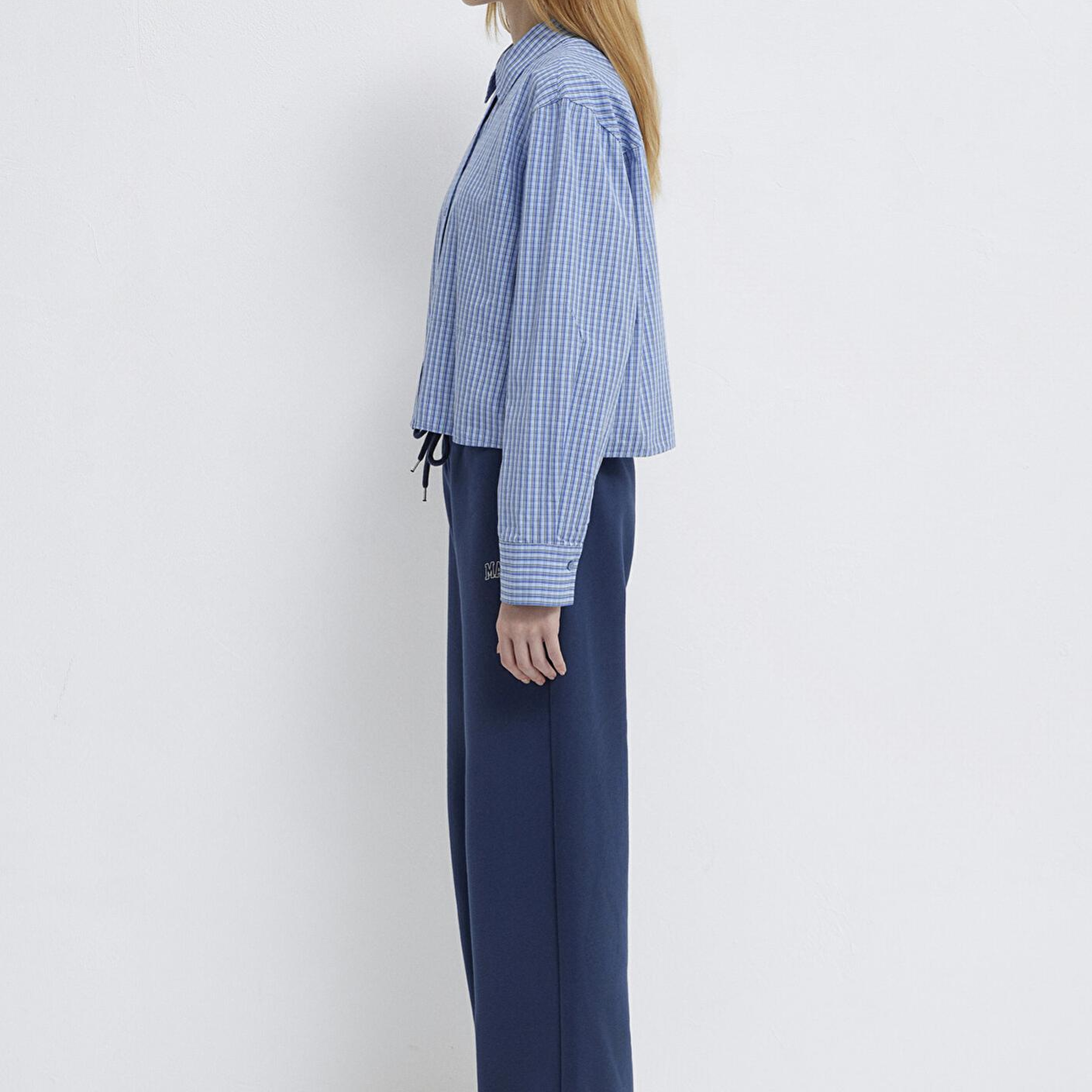 Mavi Ekose Mavi Crop Gömlek Loose Fit / Bol Rahat Kesim 1211401-83971