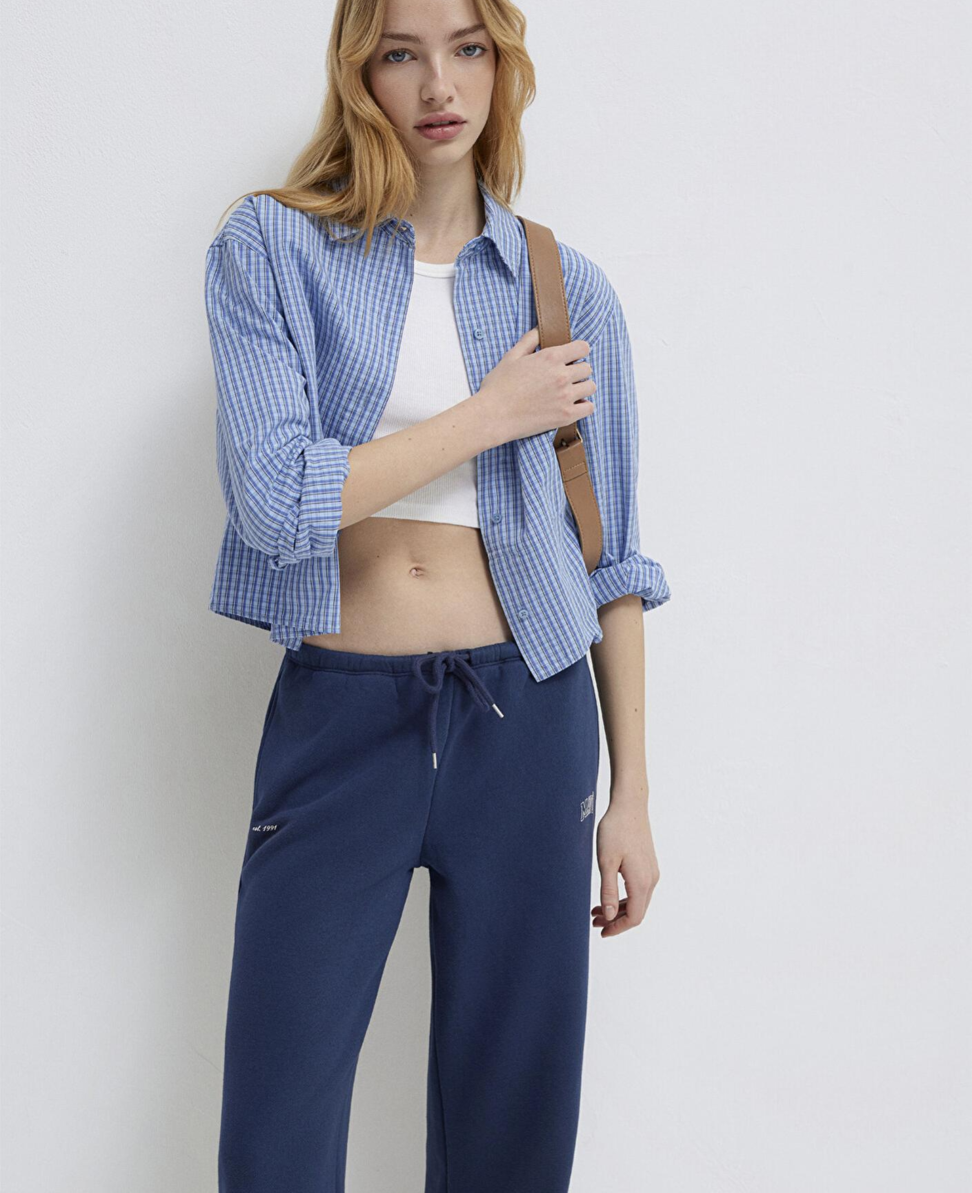 Mavi Ekose Mavi Crop Gömlek Loose Fit / Bol Rahat Kesim 1211401-83971