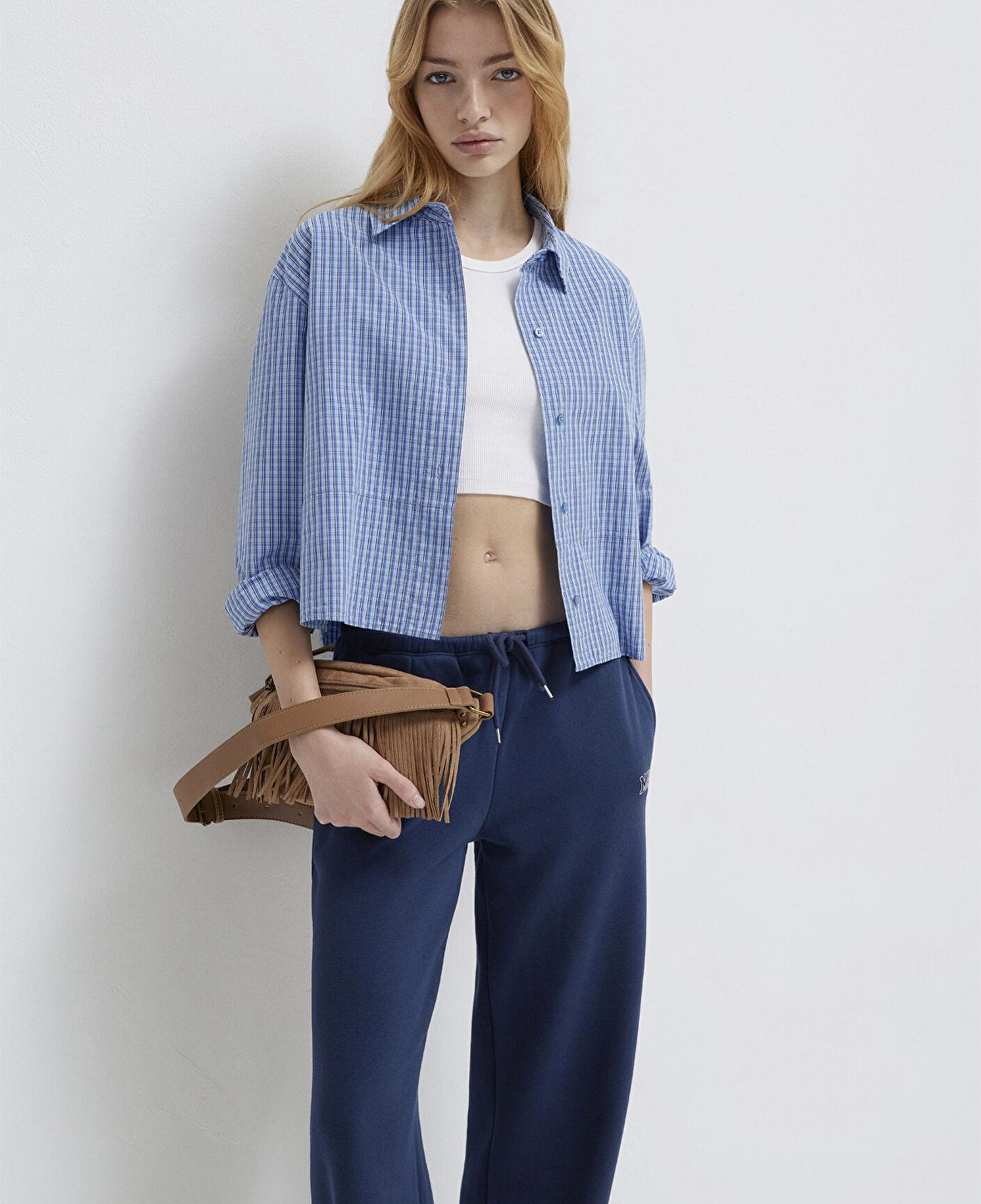 Mavi Ekose Mavi Crop Gömlek Loose Fit / Bol Rahat Kesim 1211401-83971