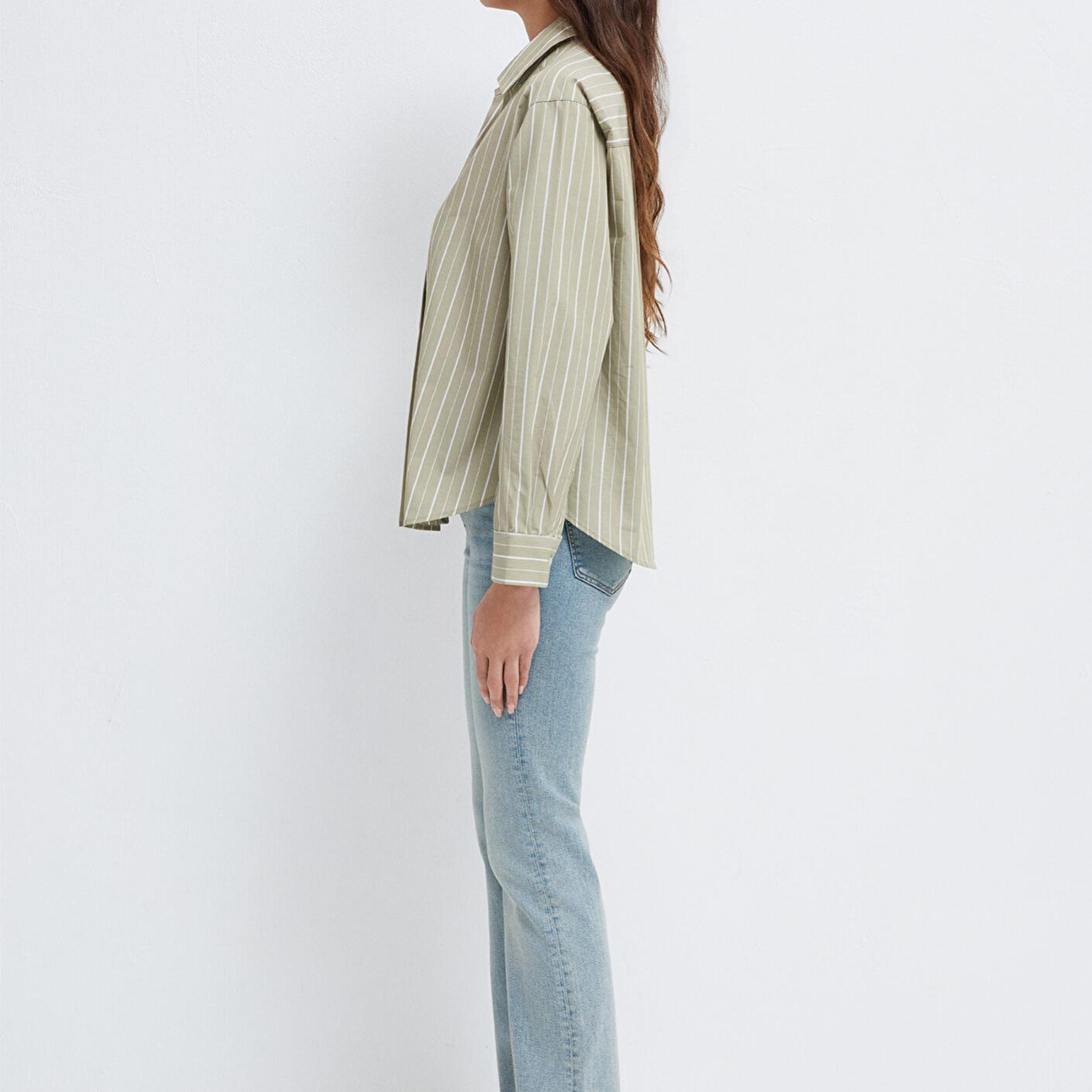 Mavi Beyaz Çizgili Yeşil Bluz 1211226-88069