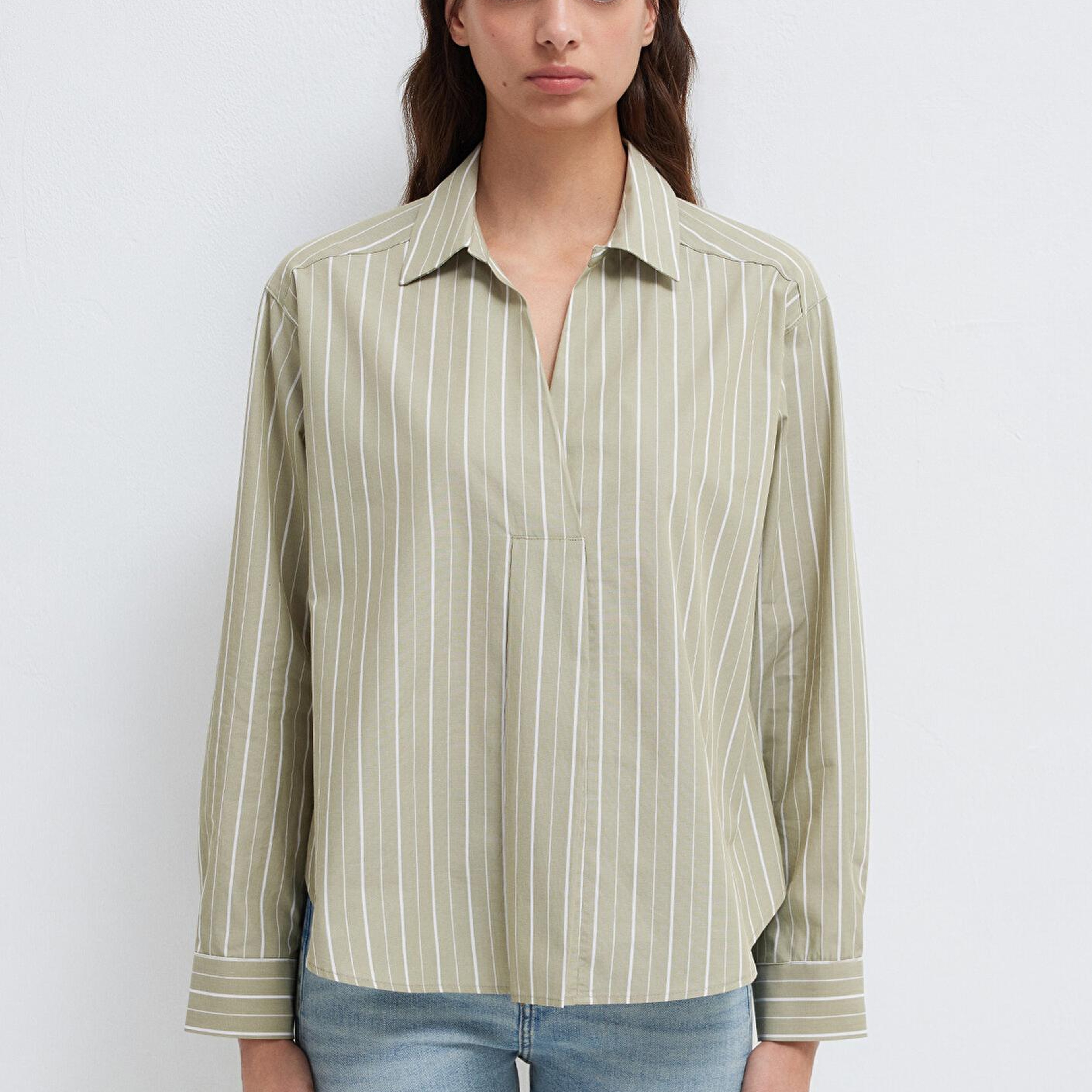 Mavi Beyaz Çizgili Yeşil Bluz 1211226-88069